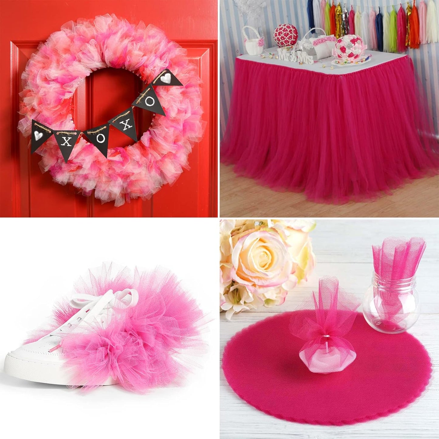 Fuchsia Tulle Fabric Rolls 54 Inch by 40 Yards Tulle Bolt Spool for Wedding Decorations DIY Tutu Baby Shower Table Skirt Ceiling Decor Birthday Party Craft Supplies