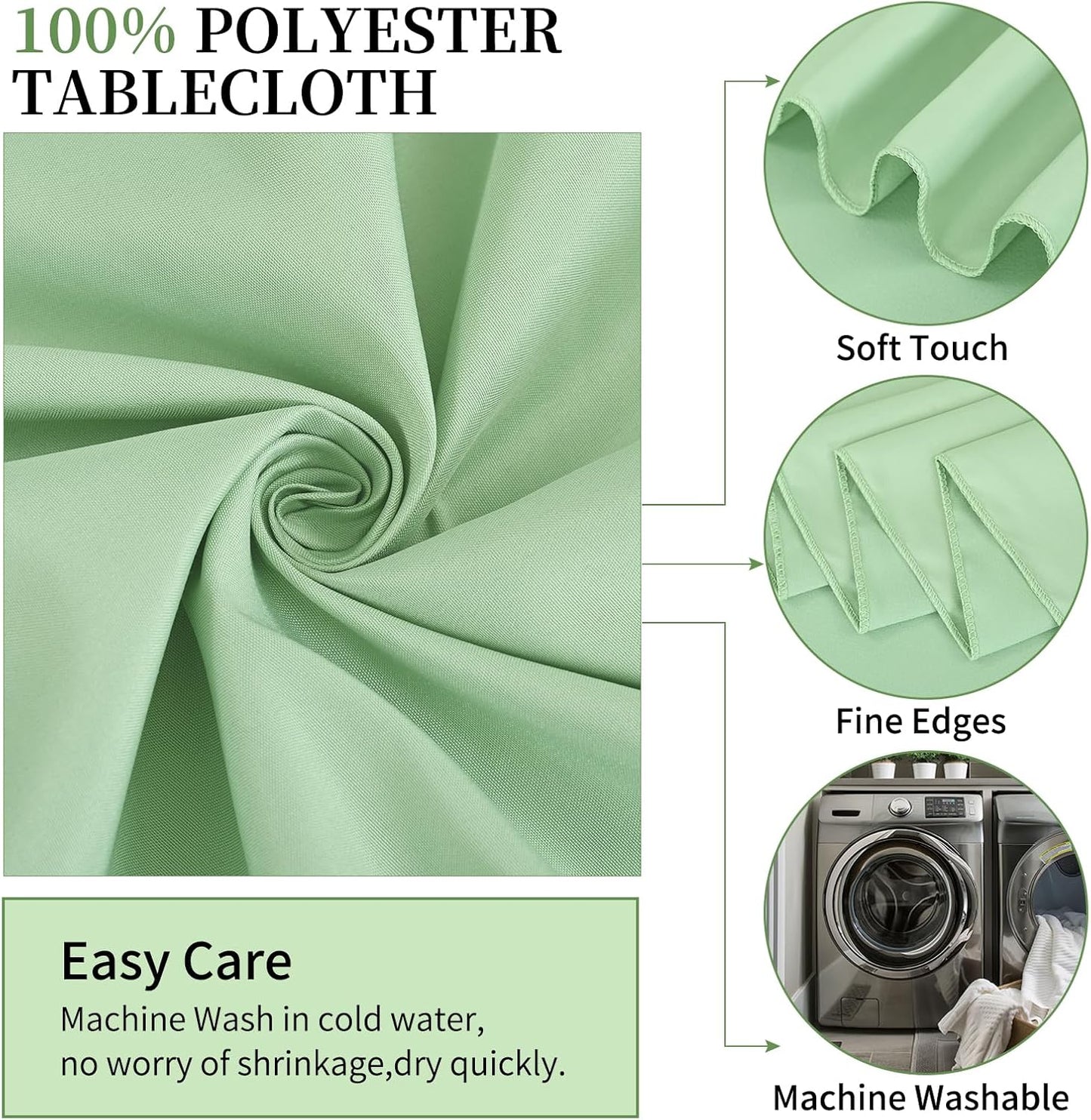 6 Pack Sage Green Round Tablecloths - 90 Inch, Polyester Table Cover, Stain and Wrinkle Resistant Washable Fabric, Perfect for Wedding Banquet Parties