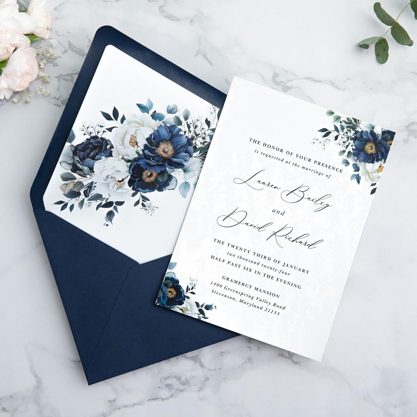 PONATIA 50PCS A7 Euro Flap Envelopes, 5.25 x 7.25'' Liner Envelope For 5x7'' Weddings Invitation Cards, Christmas Gift Cards, Acrylic Invitations, Photos (Navy Blue)