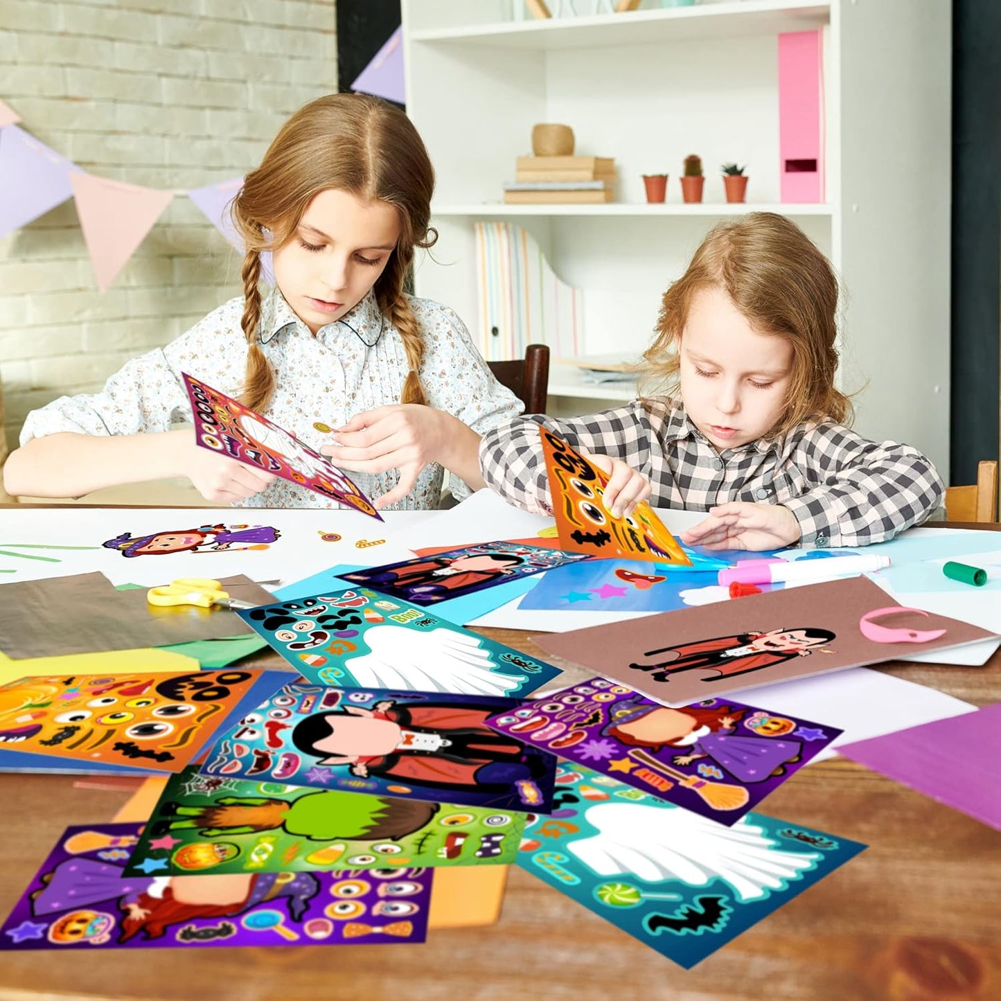 24 Sheets Halloween Stickers, Make Your Own Halloween Stickers for Kids, Halloween Party Favors, Halloween Crafts for Kids Trick or Treat Party Supplies