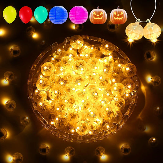 Aogist 100Pcs Yellow Balloon Lights with Hook,Long Standby Time,Waterproof Mini Light for Birthday Party Wedding Christmas Halloween Easter Decorative (Steady)