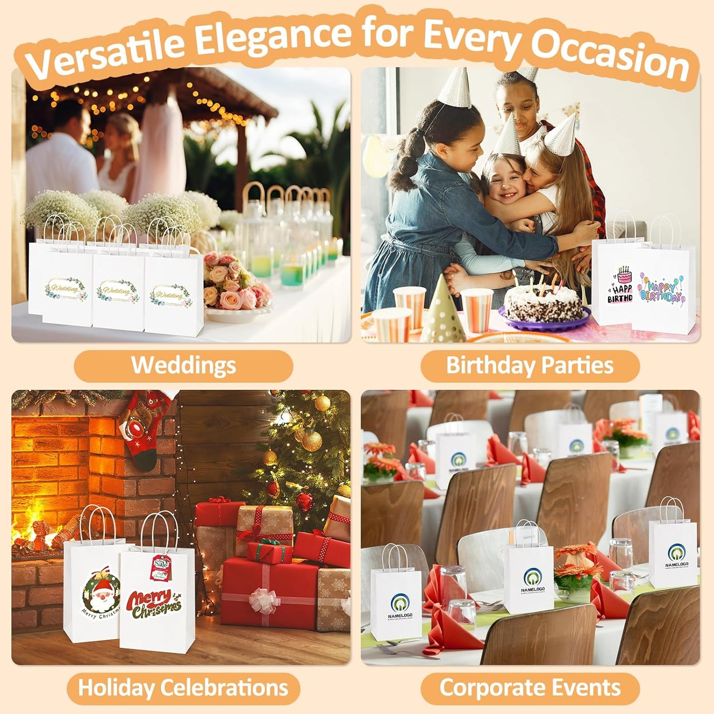 BagDream 150 Pack Small Gift Bags 5.25x3x8 Inch Kraft Paper Gift Bags with Handles Bulk Shopping Merchandise Retail Business Wholesale Birthday Party Favors Bags White Paper Sacks