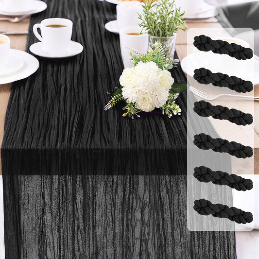 6-Pack Black Cheesecloth Table Runners – 10FT (35x120 Inch) Boho Rustic Gauze Fabric Cheese Cloth Table Runner for Weddings, Baby Showers, Bridal Shower, Farmhouse & Birthday Party Decor