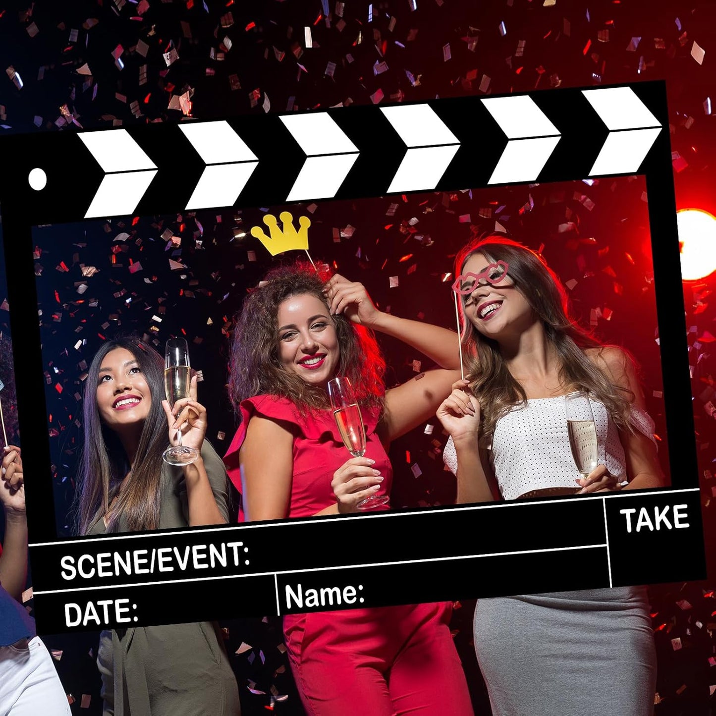 Large Movie Night Photo Booth Props, 25.59 x 15.75 Inch Movie Theme Party Decorations Photo Frame Film Clapper Board for Birthday Party Supplies