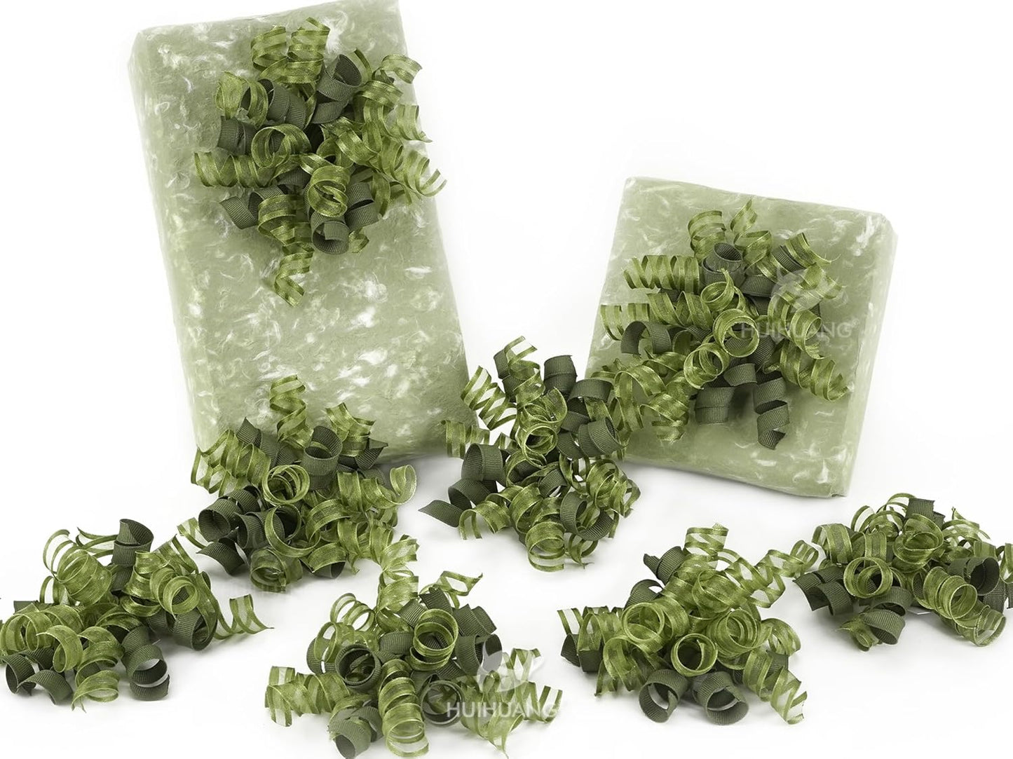 HUIHUANG Green Bows for Gift Wrapping Christmas Gift Bow 5 inch x 8 Counts Moss Green Self-Adhesive Curly Ribbon Bows for Presents, Paper Bag, Party Favors, Wrapping Accessories