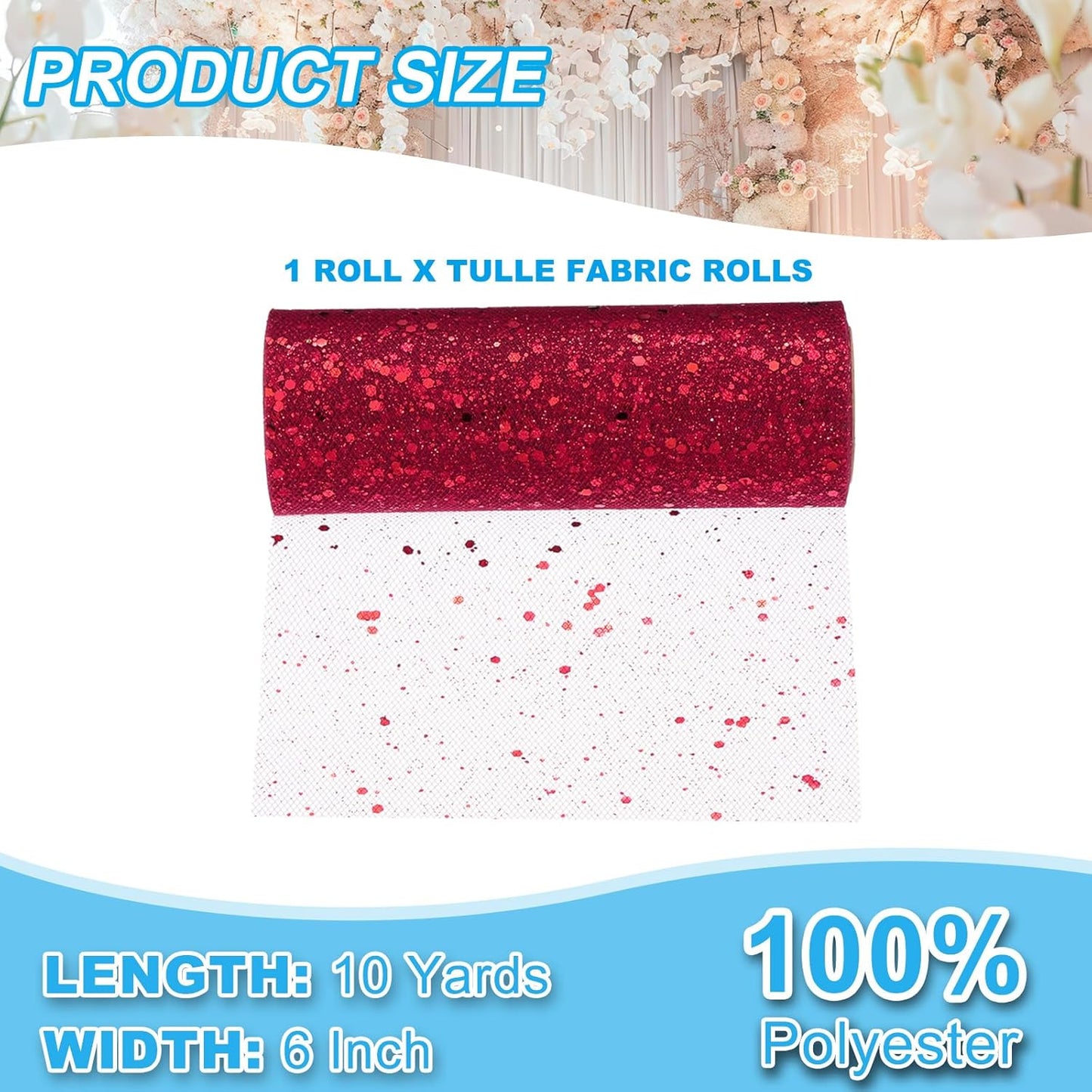 PATIKIL Tulle Fabric Rolls, 6 Inch by 10 Yards Fabric Spool Tulle Sparkling Ribbon Netting Sequin for DIY Tutu Skirts Crafts Wedding Party Decorations, Burgundy