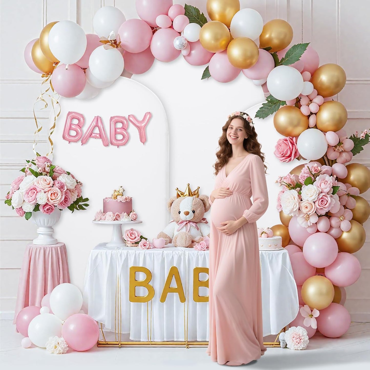 6.6FT Wedding Arch Covers Arch Backdrop Cover Arch Stand Covers Set Arch Cover Spandex Fabric Stretchy Backdrop for Wedding Birthday Party Decoration Baby Shower (White, Cover Only)