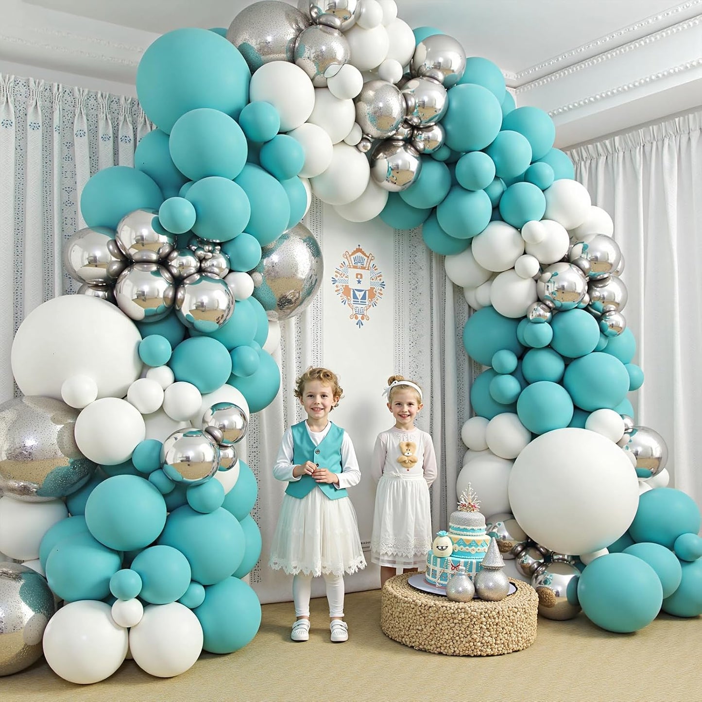 412Pcs Teal Silver White Balloon Garland Arch Kit, 18 12 10 5 Inch Different Size White Metallic Silver Teal Balloons Balloons,for Birthday Party Graduation Baby Shower Wedding Holiday Decoration