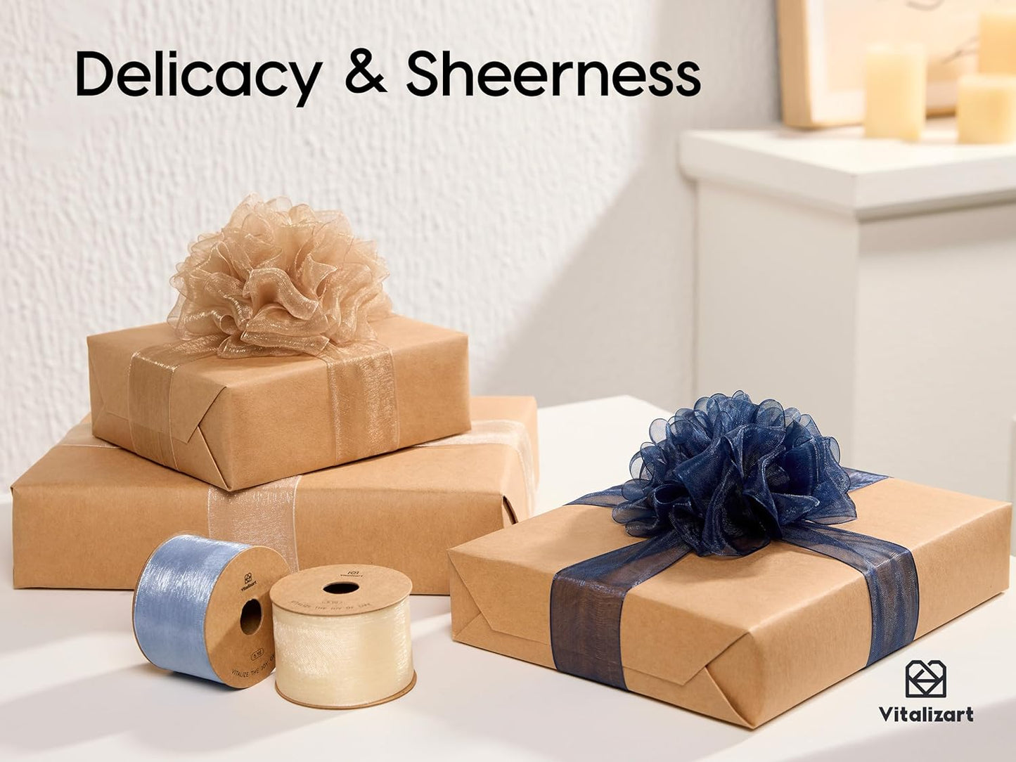 Vitalizart 1.5" x 45 Yards Organza Ribbon Pastel Color 9 Rolls x 5 Yd Sheer Ribbon for Gift Wrapping Crafts Christmas Tree Bows Wedding Invitations Wreaths Party Decor Bouquet DIY Projects