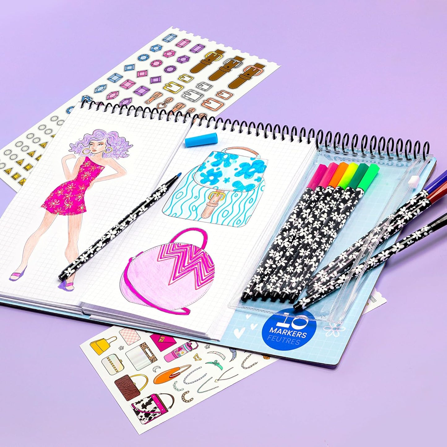 Fashion Angels Fashion & Accessory Design Sketch Set, Includes Sketch Pad with Stickers & Markers, Ultimate Fashion Design Sketch Book for Girls