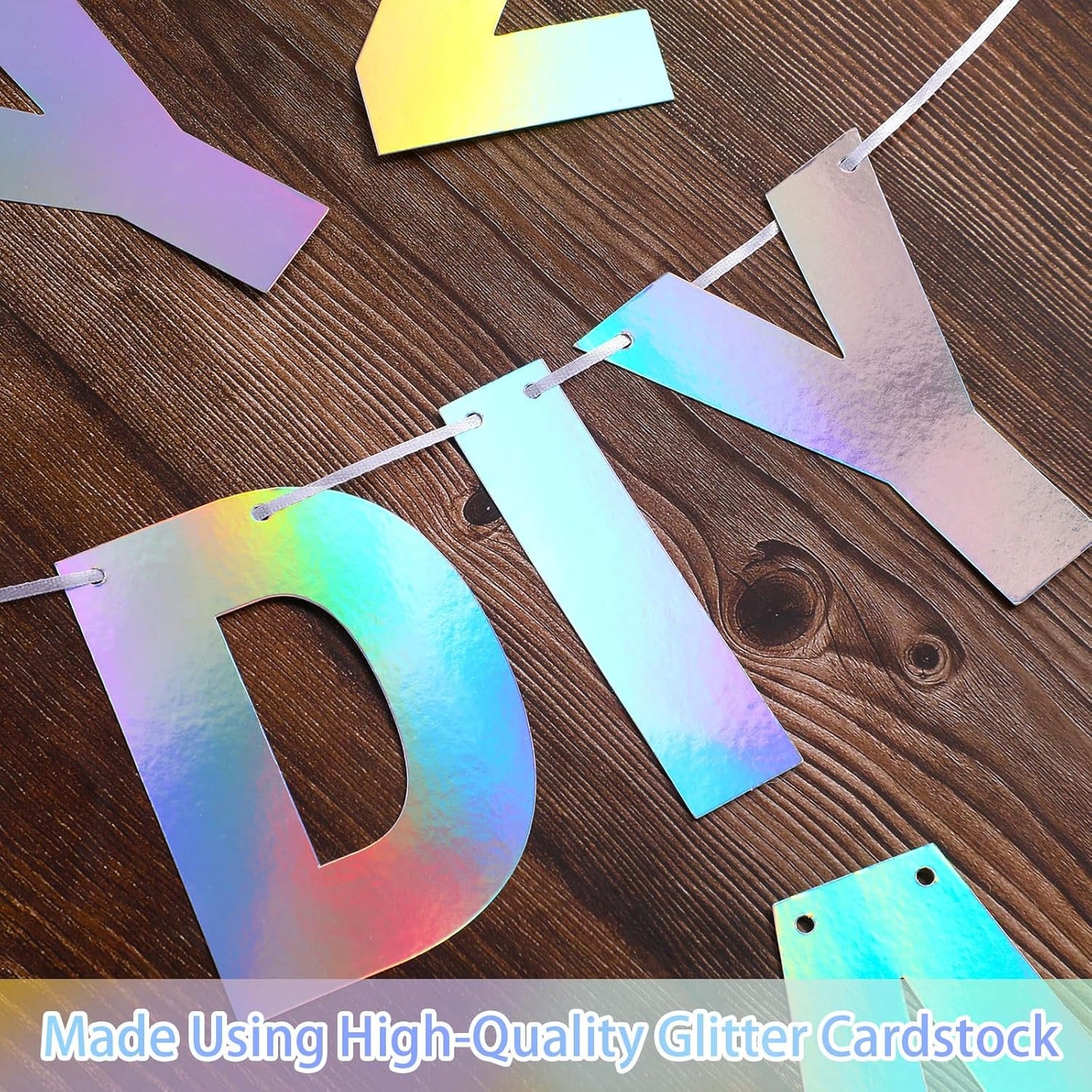 TaoBary 112 Pcs DIY Letter Kit Glitter Customizable Banner Letters Include 107 Letters and Numbers 3 Rope and 2 Needles for Birthday Halloween Christmas Wedding Valentine Party Decor(Holographic)