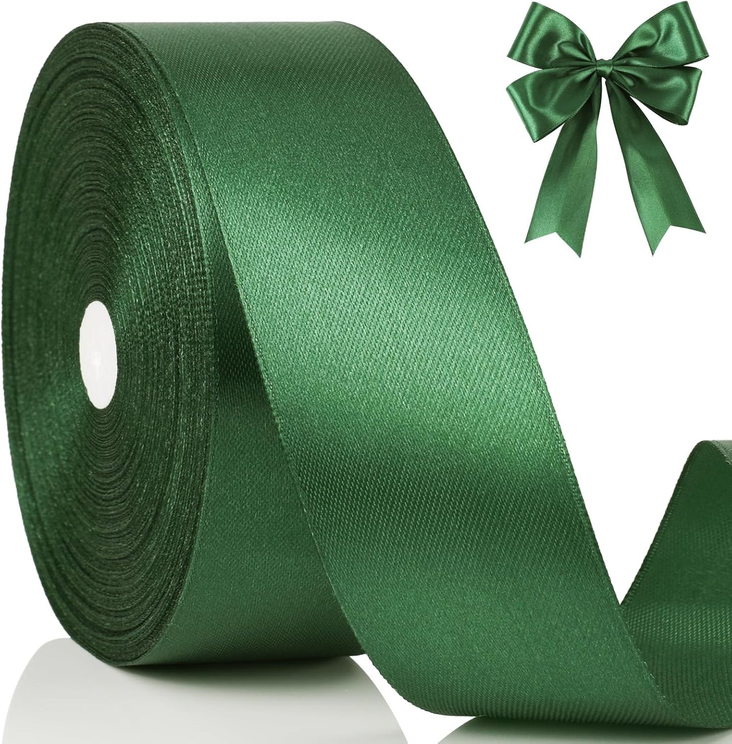 NESCCI 100 Yards Ribbon,1-1/2 Inch Dark Green Satin Ribbon,Single Face Satin Ribbons,Perfect for Gift Wrapping,Wedding Decoration,Handmade Bows,Wrapping Bouquet,Halloween, Christmas