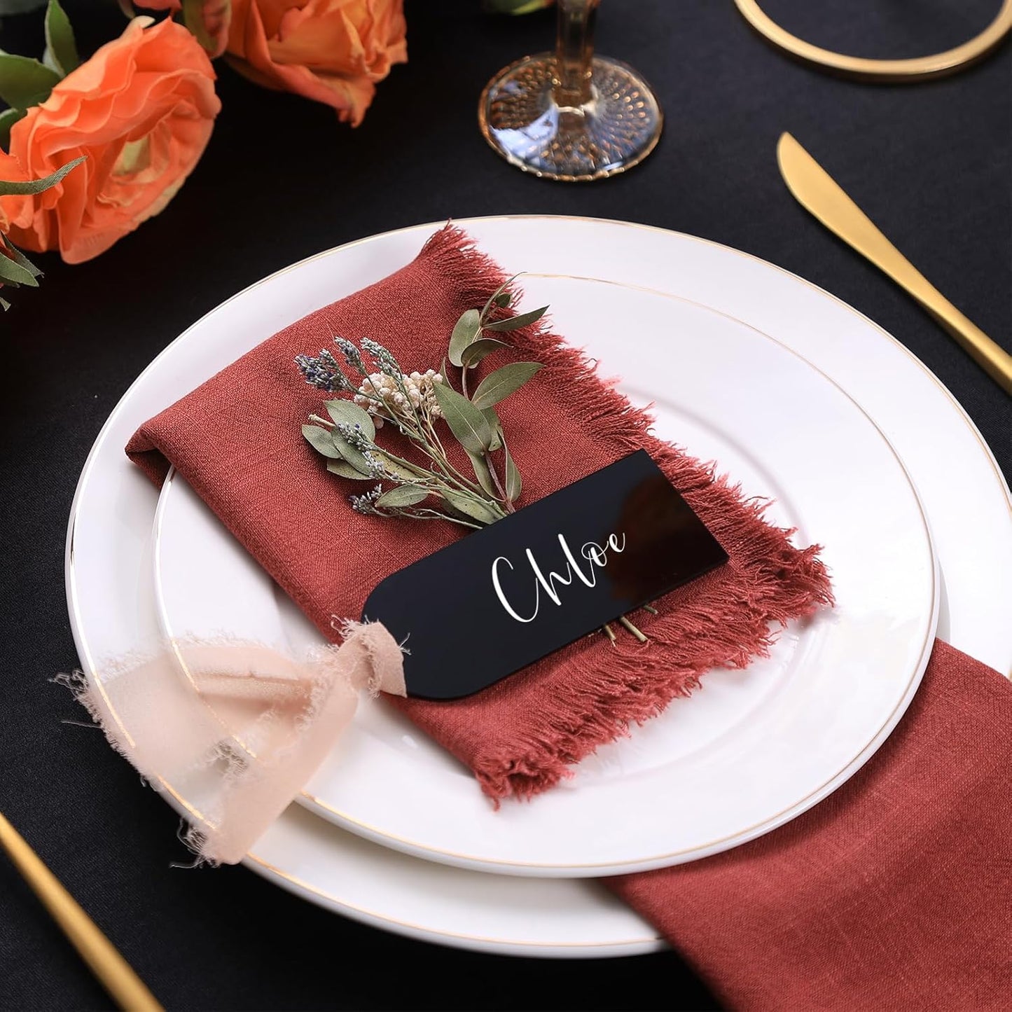 UNIQOOO 20 Pcs Black Acrylic Place Cards, 3.9x1.6 inches DIY Blank Hanging Tags, Perfect for Wedding Table Decor, Birthday, Centerpiece, Decoration, Party, Anniversary, Event