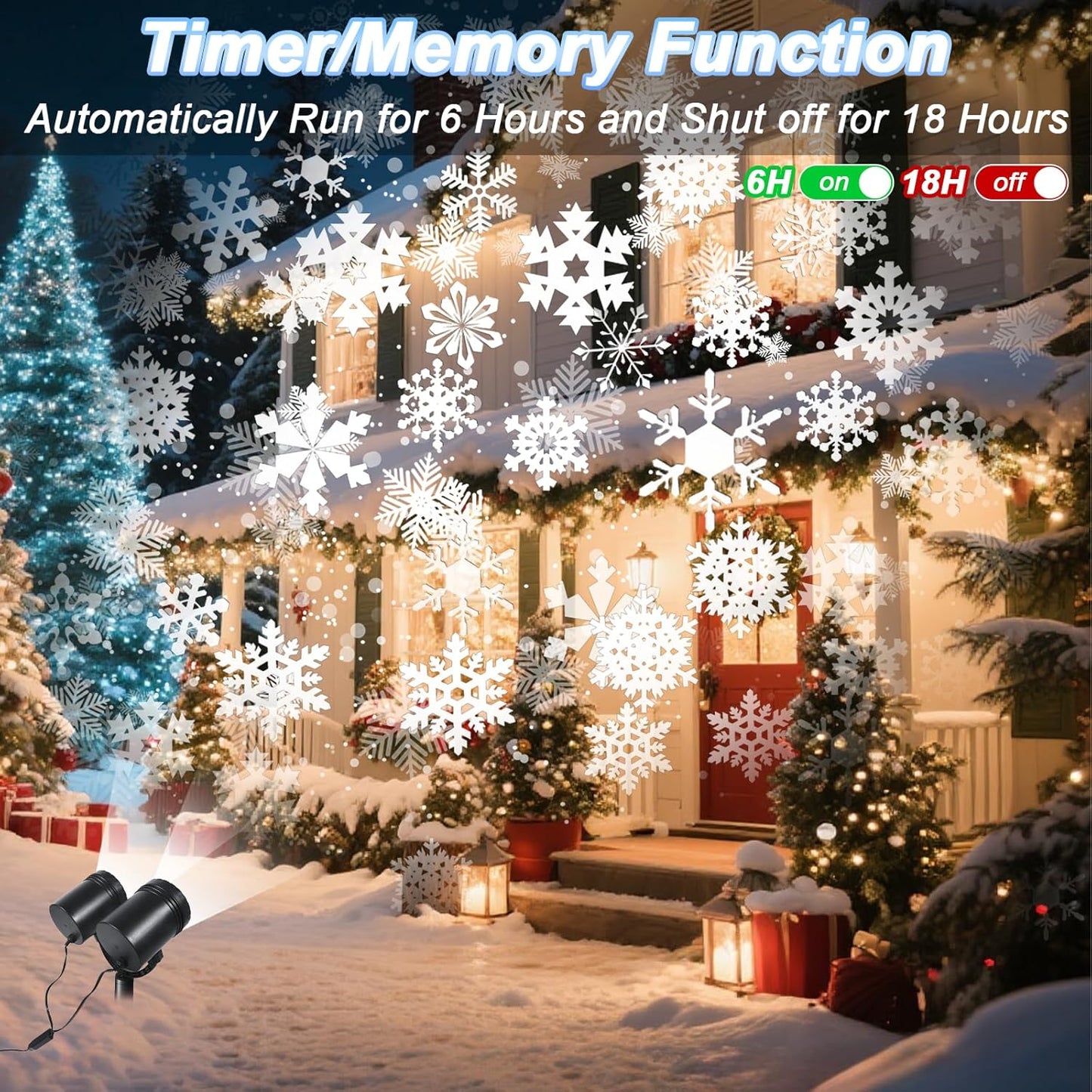 Snowflake Projector Christmas Lights Outdoor, Timer Double Head Projector Snowflake Light Waterproof, LED Rotating Snowfall Lamp for Holiday Party Yard Garden Indoor Christmas Decoration