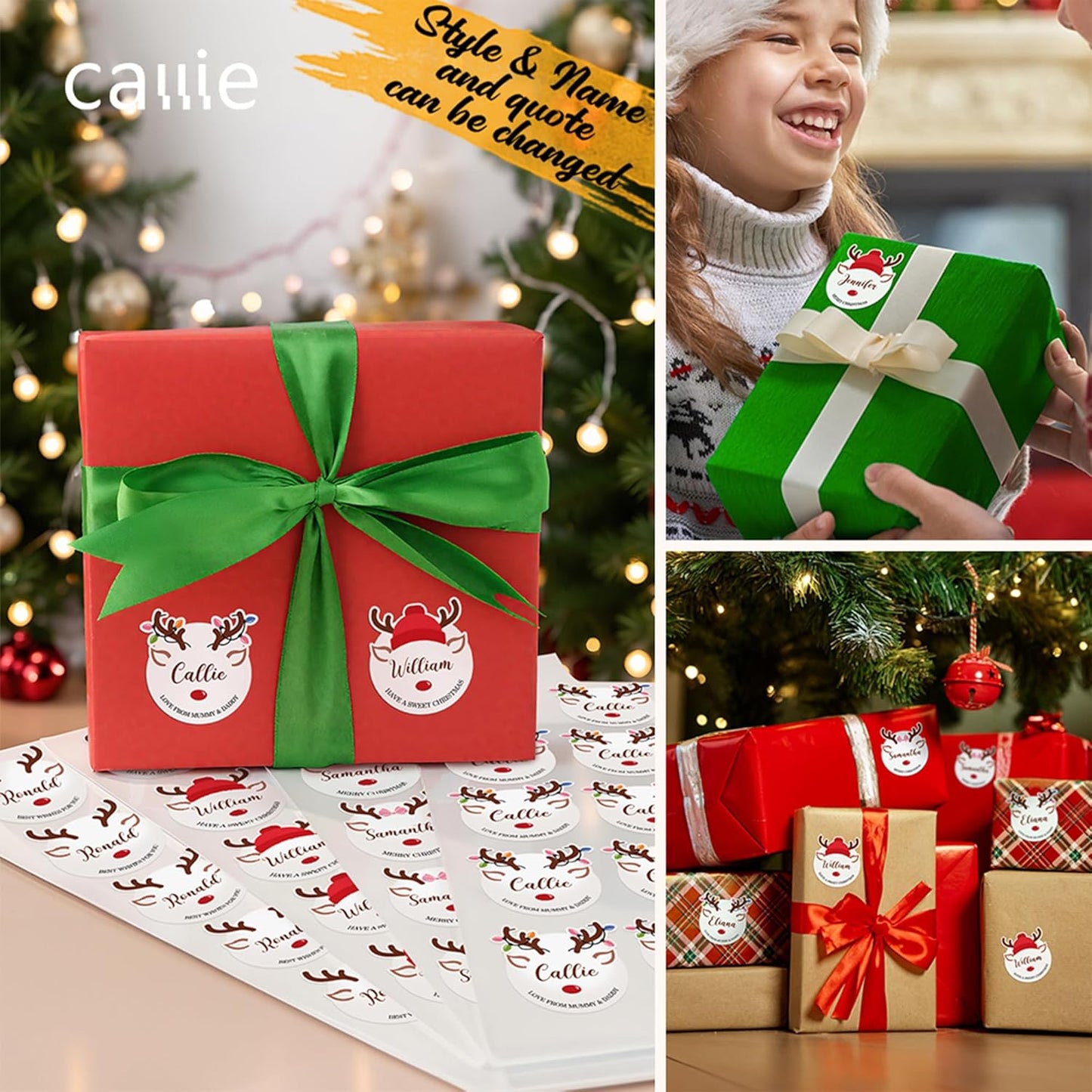 30pcs Personalized Christmas Stickers with Name, Custom Reindeer Waterproof Christmas Gift Tags for Gift Box Holiday Decorations, Stockings, Party Favors, 3"