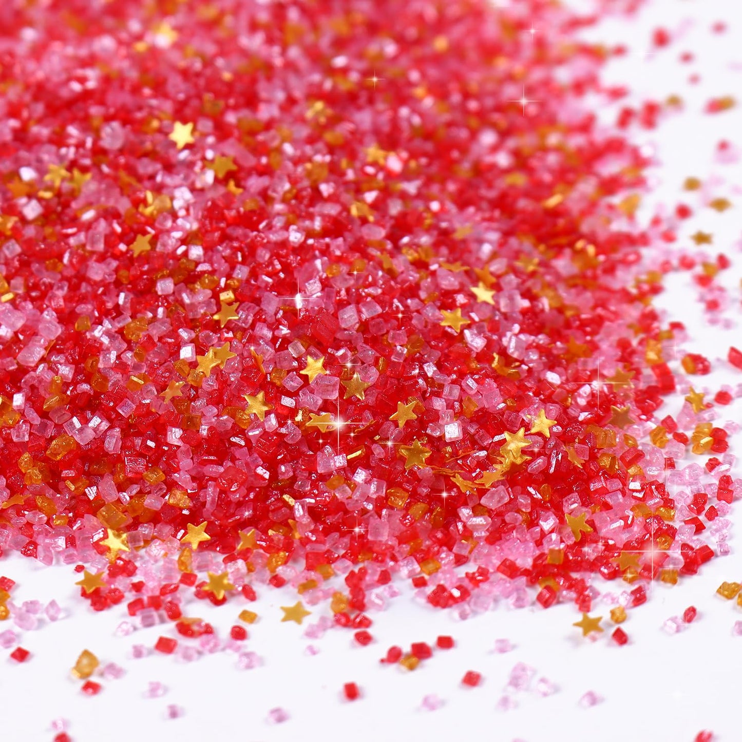Edible Sanding Sugar Gold Star Glitter Mix, Red Sanding Sugar, Pink Sanding Sugar, Shimmer star sprinkles, Pink and Red Sprinkles for Weddings, Birthdays, and Valentines(4.23oz/120g)