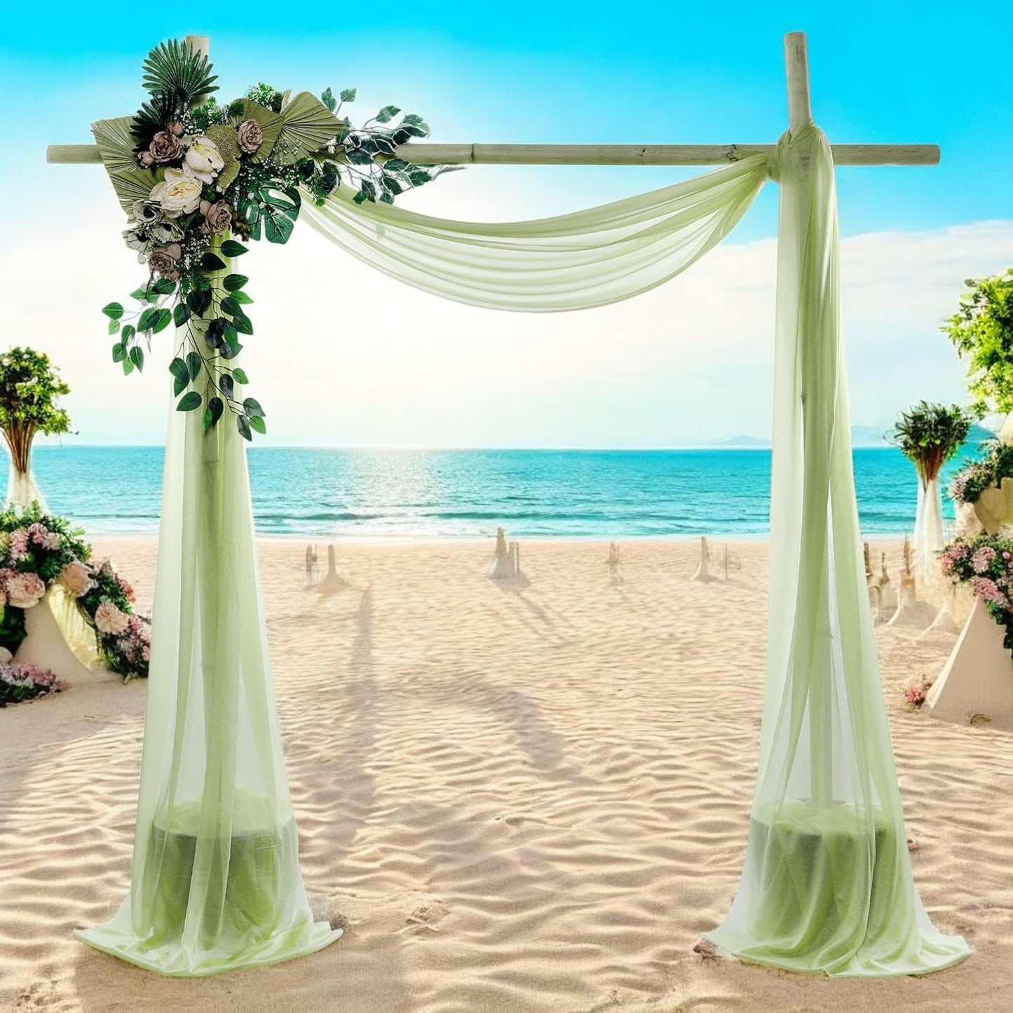 MDS Halloween Chiffon Draping Fabric - 2 Panel, 30" Wide x 30ft Long - Sheer Spooky Arbor & Canopy Drapery for Haunted House Backdrops, Party Ceilings, DIY Costumes & Themed Events - Sage Green
