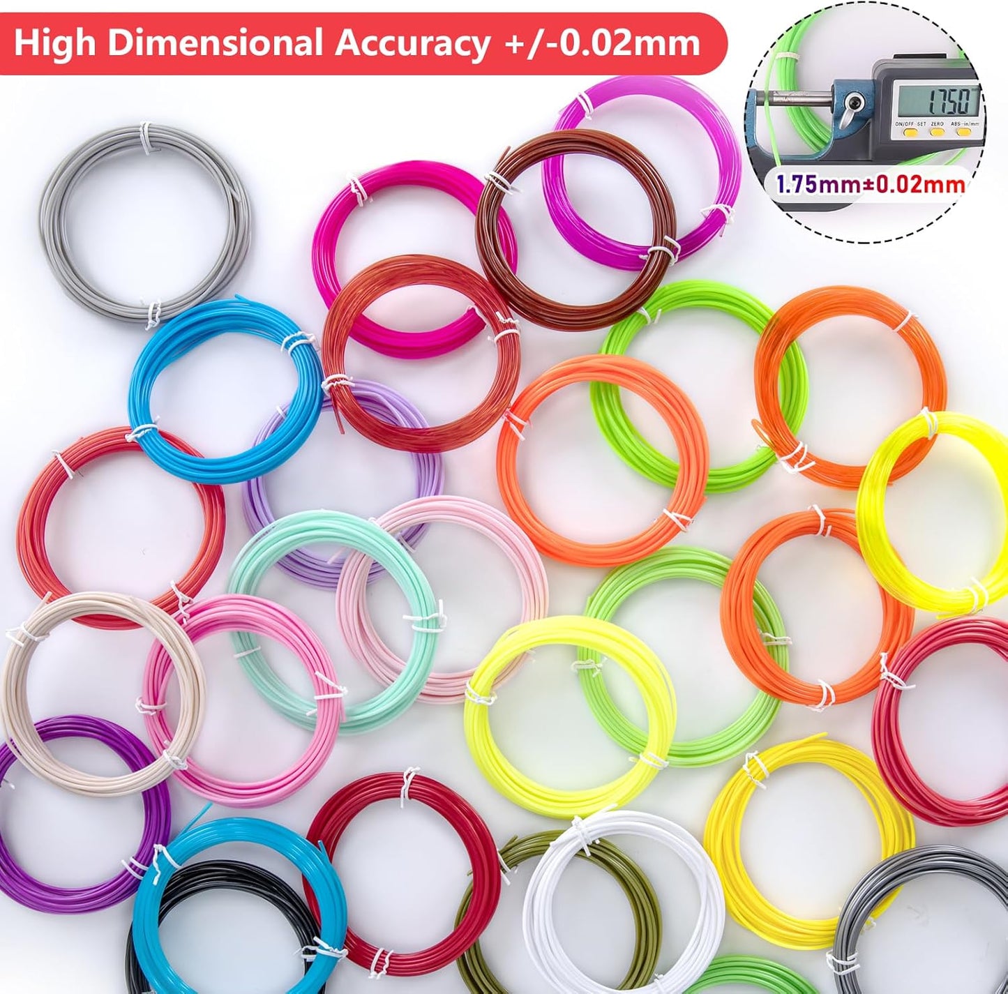 32 Colors 3D Pen Filament 1.75mm PLA, Each Color 20 Feet, Total 640 Feet 3D Pen Filament Refills 3D Printing Pen Refills with High-Precision Diameter Not Compatible with 3Doodler Pen