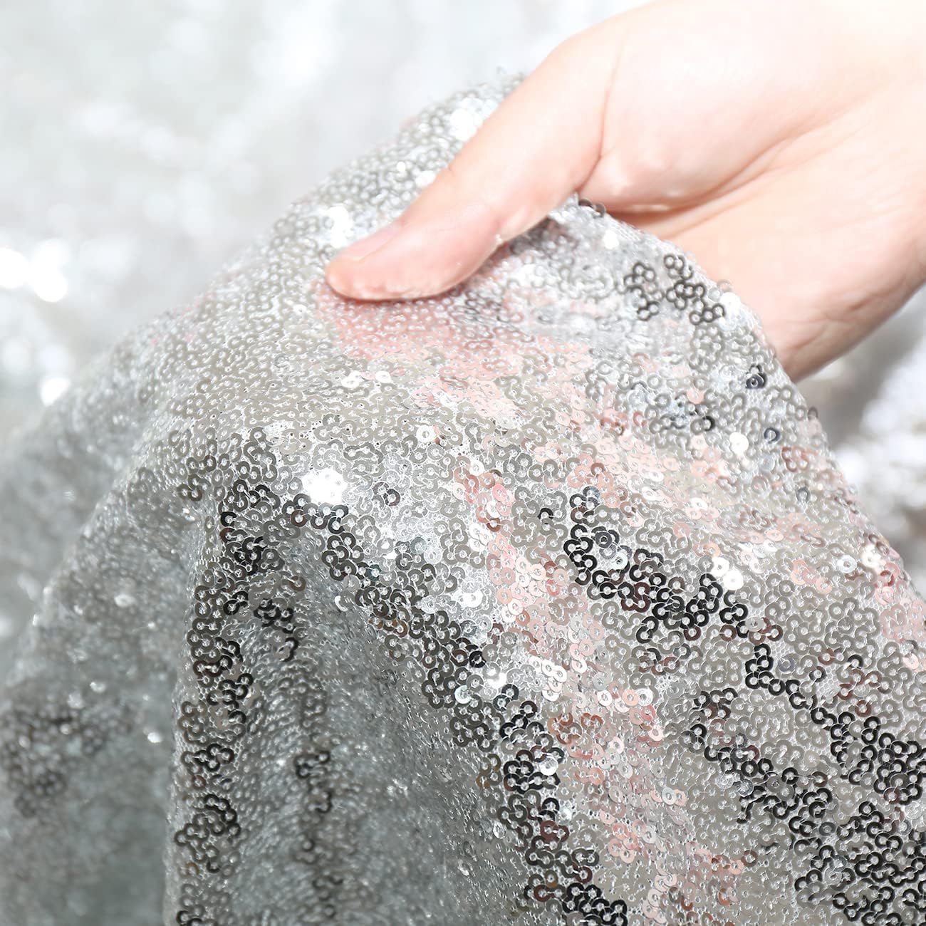 Poise3EHome 6FT x 6FT Sequin Photography Backdrop Curtain for Party Decoration, Silver