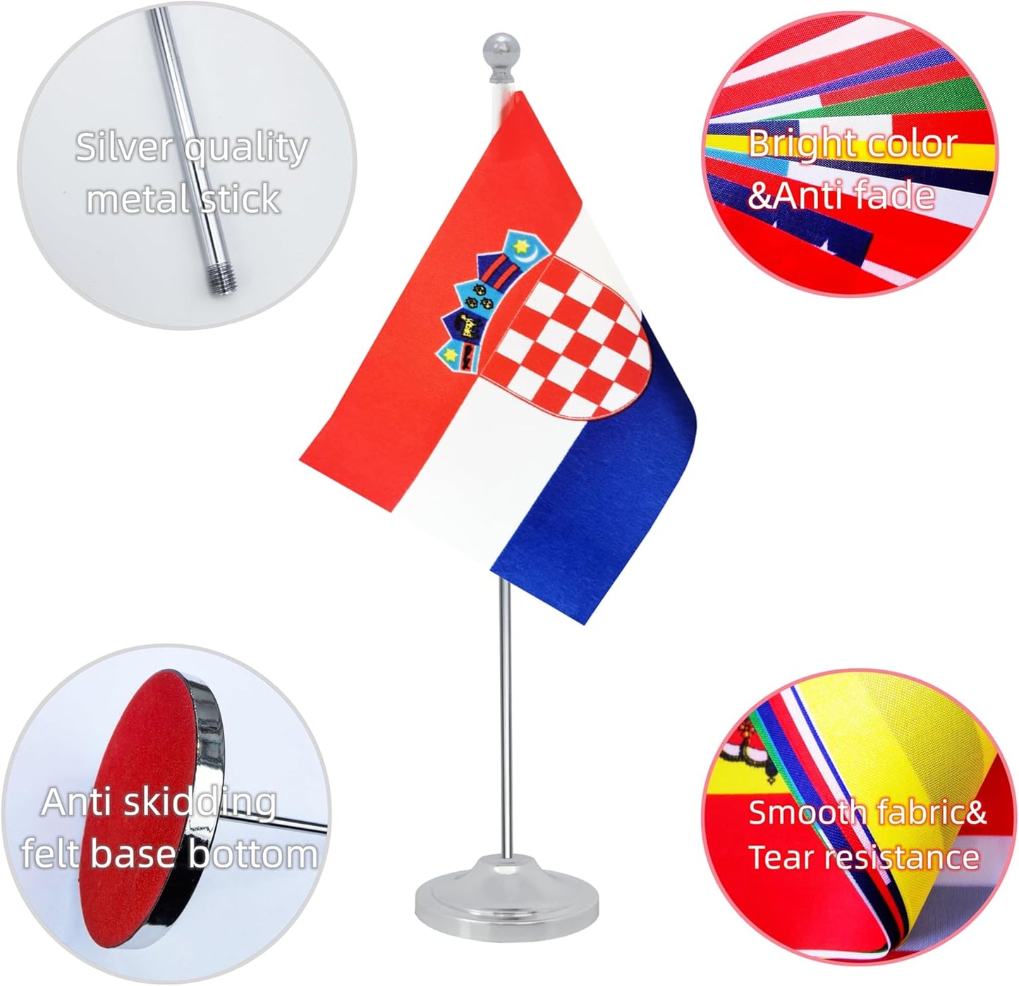 Croatia Desk Flag, Croatian Table Office Flag with Metal Pole and Stand Base, International Country Flags, Festival Event Celebration, Classroom Meeting Desktop Decor (Croatia)
