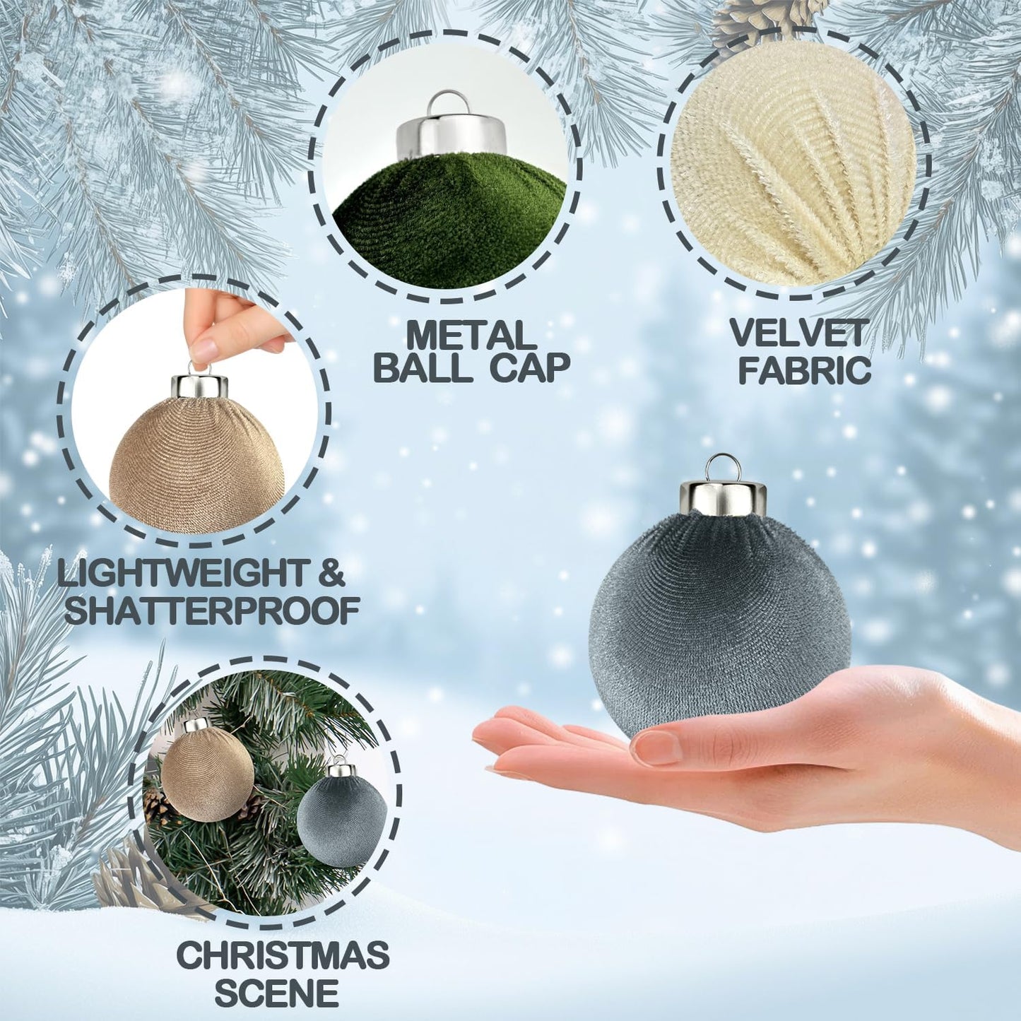 Velvet Ball Ornaments for Christmas Tree 15 PCS, Large Neutral Flocked Christmas Bulb Ornaments Set - Earth Tone Decorative Hanging Baubles, Shatterproof Xmas Decor for Holiday (Multicolor, 3.15 Inch)