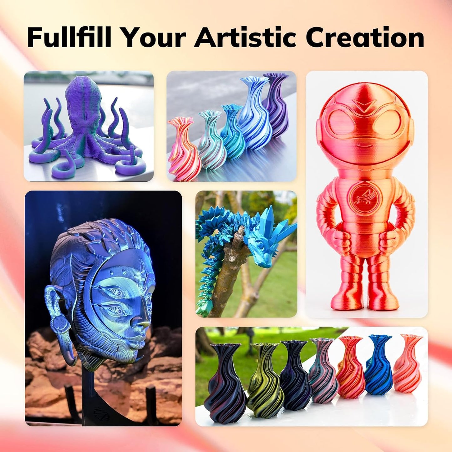 AMOLEN Silk PLA 3D Printer Filament, Dual Color Red Gold PLA 1.75mm, Shiny Color Change Filament 3D Printing PLA Filament for Most FDM 3D Printer, 1kg Spool(2.2lbs)