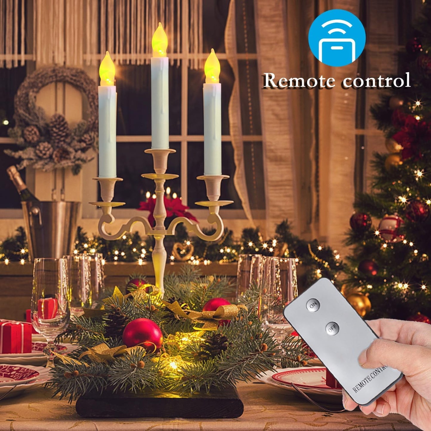 Amagic 12pcs Batteries Operated Taper Candles with Remote, Warm White Flickering Light, Flameless Handheld Candles Floating, Led Hanging Candlesticks for Party Halloween Christmas Church Home