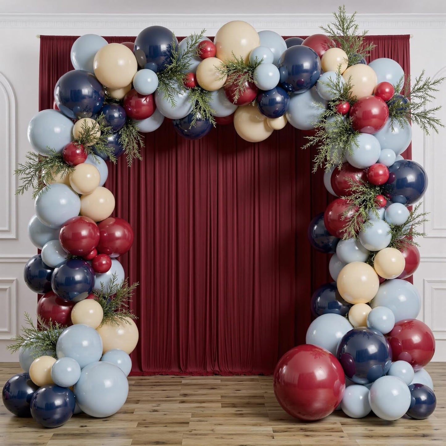 30 ft x 10 ft Wrinkle Free Maroon Backdrop Curtain for Parties, Polyester Burgundy Photo Backdrop Drapes 6 Panels 5x10ft for Baby Shower Wedding Birthday Party Engagement Ceremony Decoration