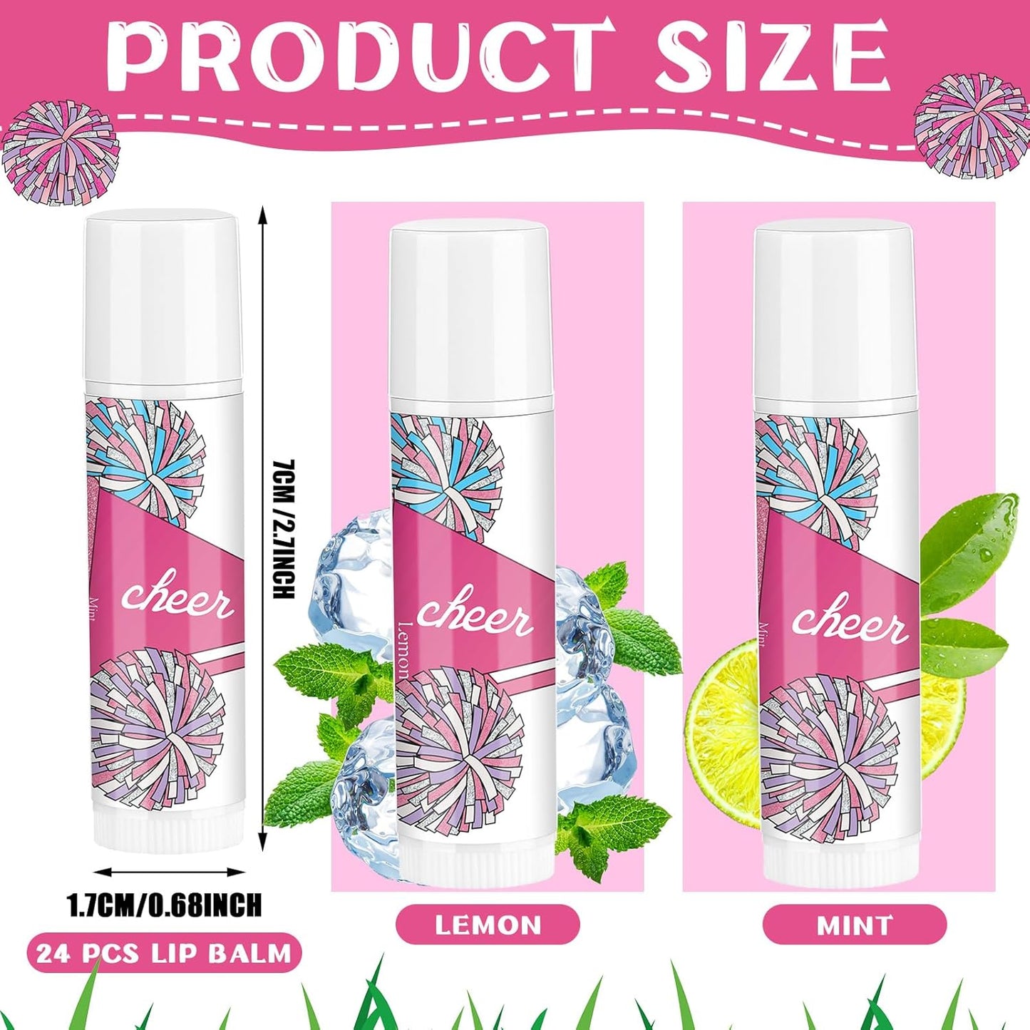 24 Pcs Cheer Lip Balm Cheer Teams Camp Gifts Pom Pom Leaders Party Favors Gear Lip Balm Mom Gift for Competitive Party Guest Supplies(Pink)