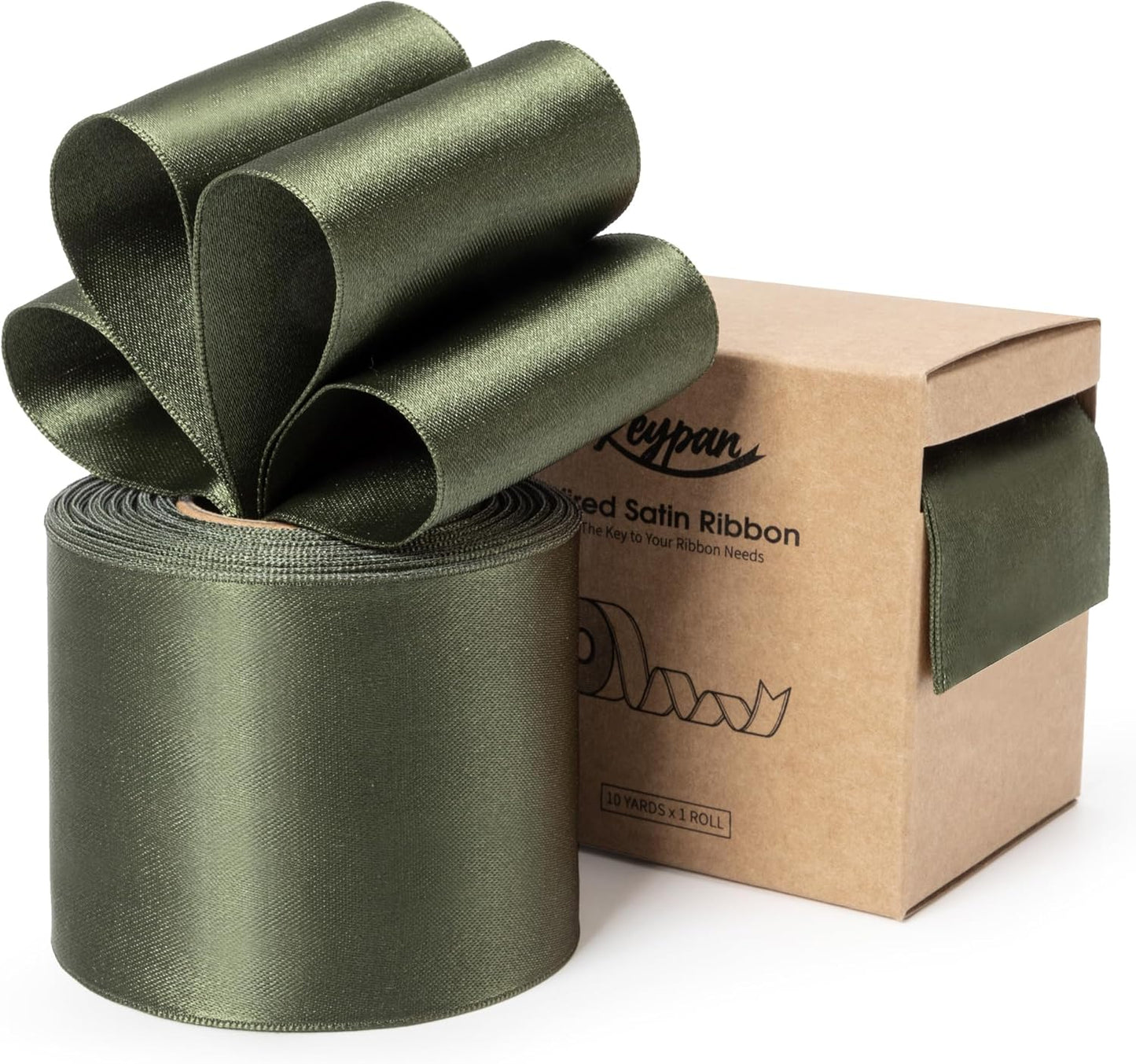 Moss Green Satin Ribbon Double-Faced Wired Ribbons for Gift Wrapping Flower Bouquet Bows Wedding Invitation Christmas Decor Crafts 2-1/2 Inch 10 Yards