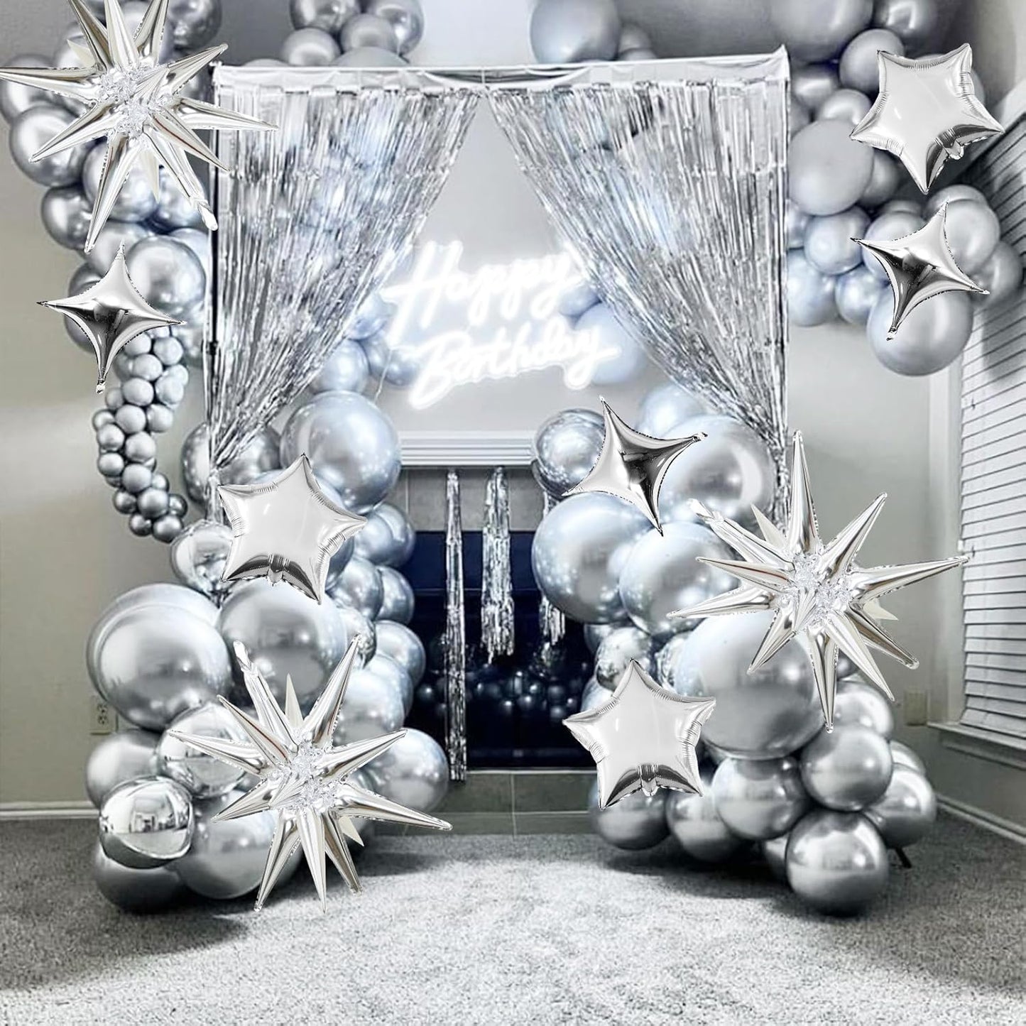 Silver Star Balloons, 22in Large Star Balloons Foil 10in 4-Pointed & Silver Pentagram Balloon for Graduation New Year Wedding Baby Shower Birthday Party Decorations