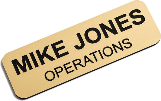 Custom Engraved Name Tag Badges – Personalized Identification with Pin or Magnetic Backing, 1 Inch x 3 Inches, European Gold/Black
