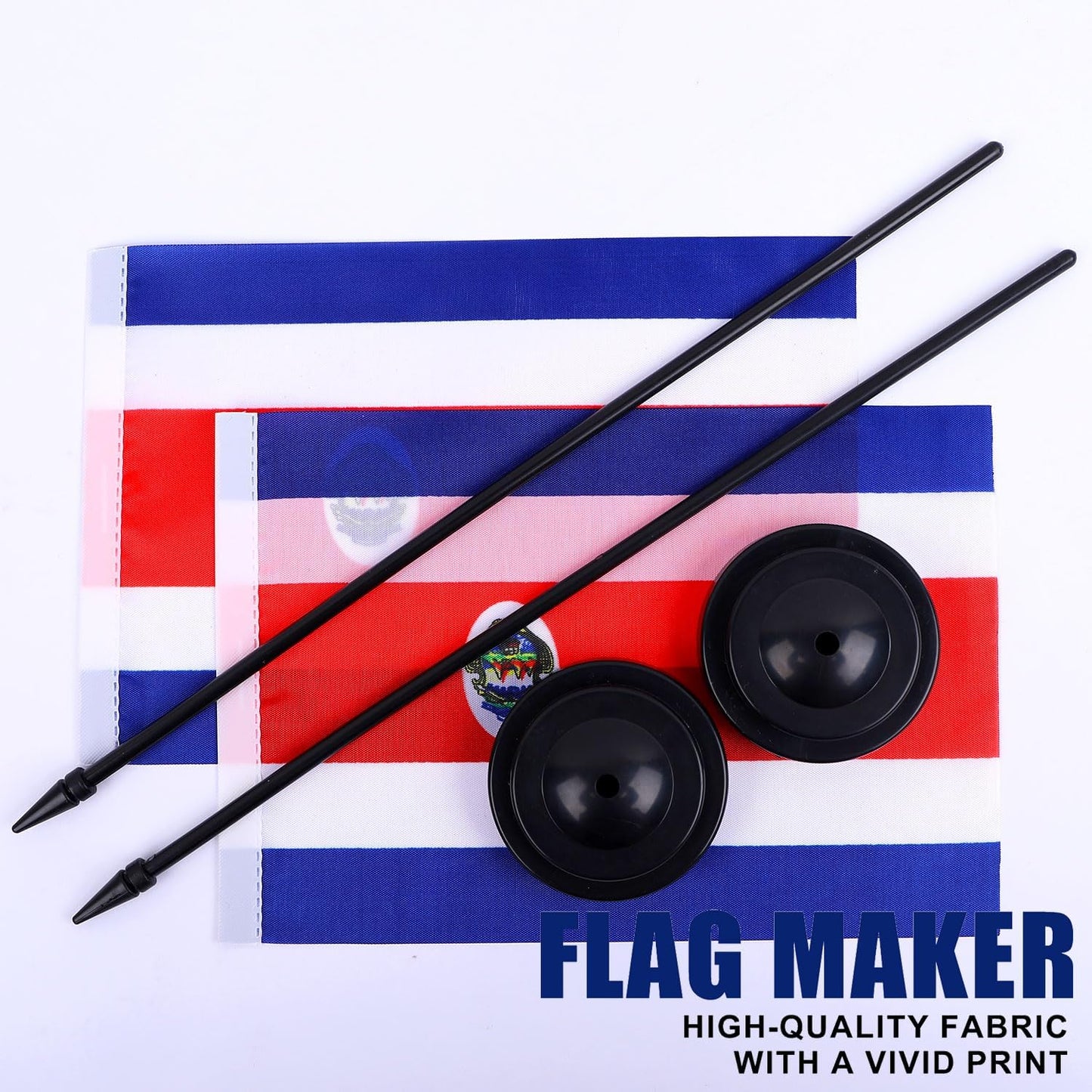 Costa Rica Desk Flag 12" Solid Pole Deluxe Set Costa Rican Flags Banner Mini Small Costa Rica Office Table Flags with Black Stand Base Desktop Decorations(2Pack)