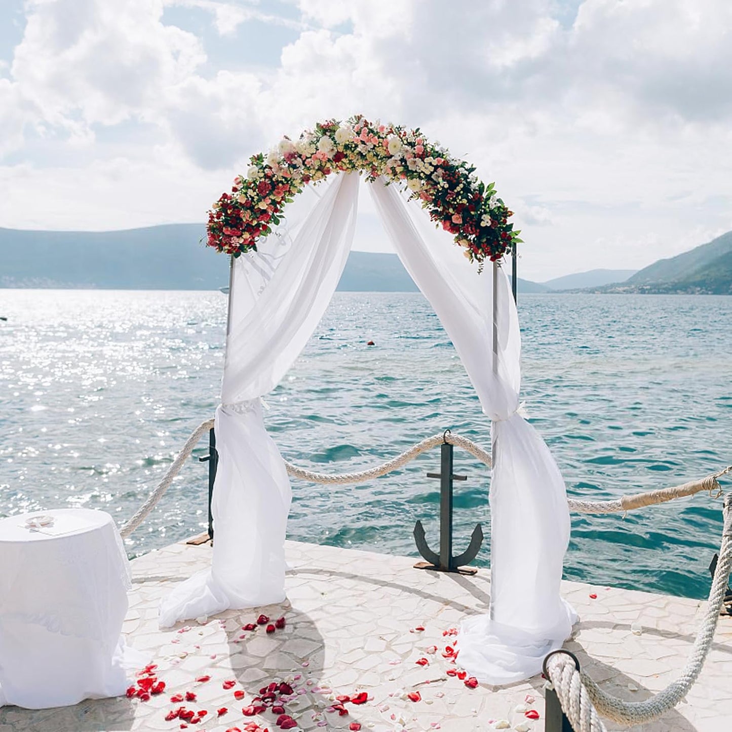 Wokceer Wedding Arch Draping Fabric 3 Panels 28.7" x 20FT White Drapes Sheer Fabric Backdrop Arch Draping Fabrics for Wedding Ceremony Birthday Party Bridal Shower Decoration