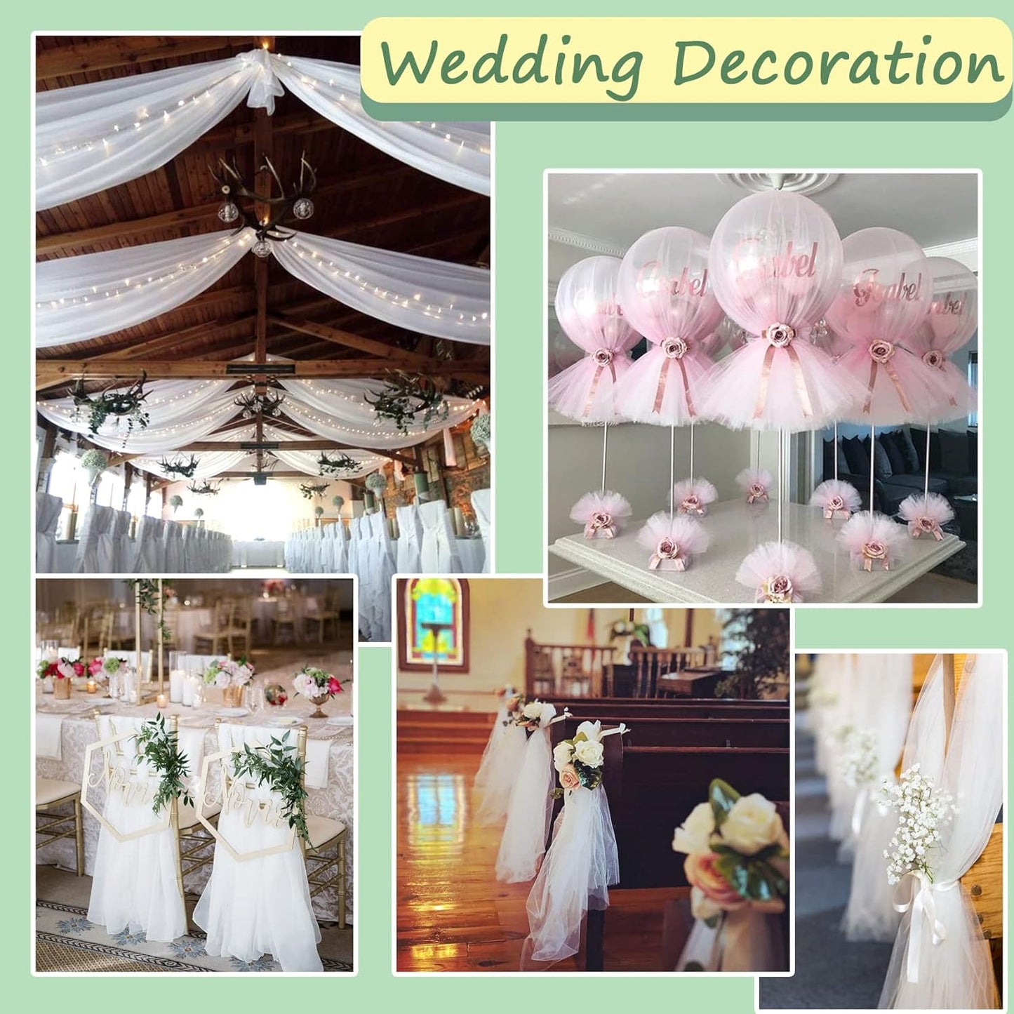 White Tulle Fabric Rolls, 54 Inch by 10 Yards (30 ft) Tulle Ribbon for Wedding Party Decoration Sheer Fabric Spool Bolt, Ceiling Decor, Tutu Skirt, Christmas Gift Wrapping, Soft & Drape (White)