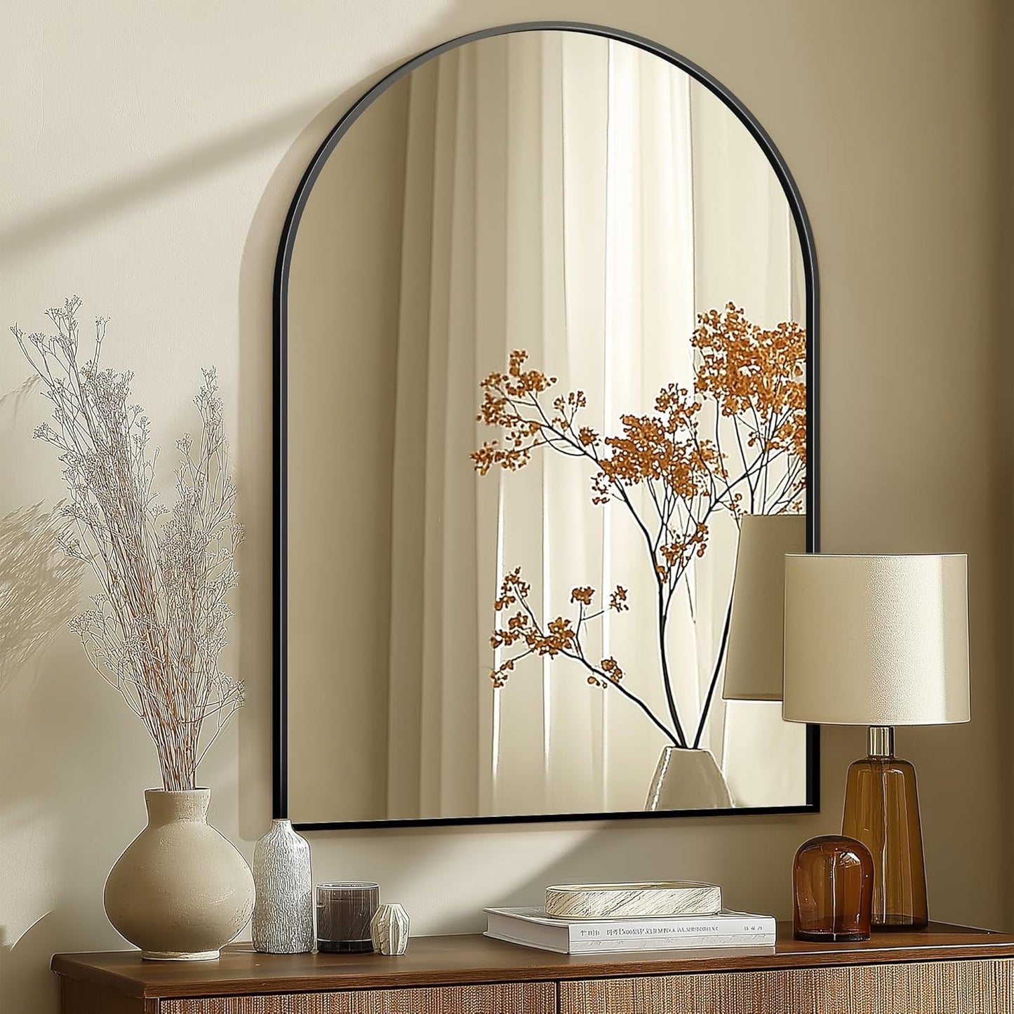 Arched Wall Mirror for Bathroom,Mirrors for Wall,28''x40'',Vanity Mirror for Bedroom Dresser, Entryway, Living Room, Metal Frame (28''x40'',Black)