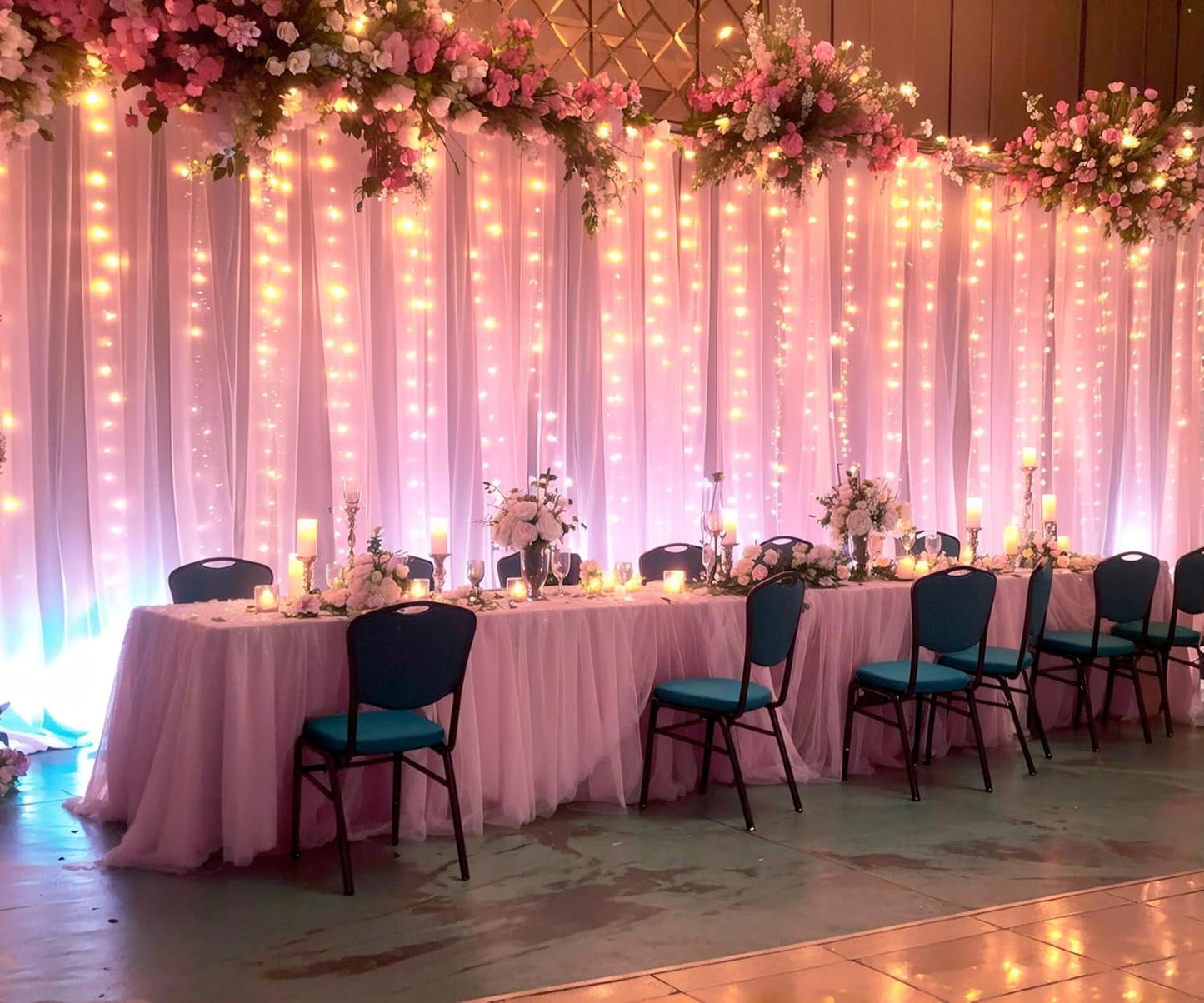 20ft x 10ft Pink Tulle Photo Backdrop Curtain with Lights String for Baby Shower Sheer Baby Pink Curtain Backdrop for Birthday Party Wedding Photo Booth Photography Background Decorations