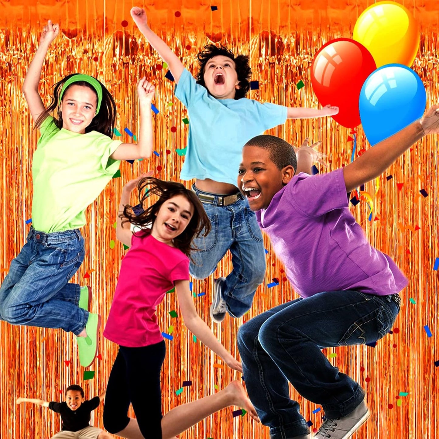 4 Pack Orange Foil Fringe Curtain Backdrop, 3.28Ftx8.2Ft Metallic Tinsel Foil Fringe Streamers Curtains for Party, Photo Booth Props, Birthday, 2022 Mother's Day Decoration Supplies