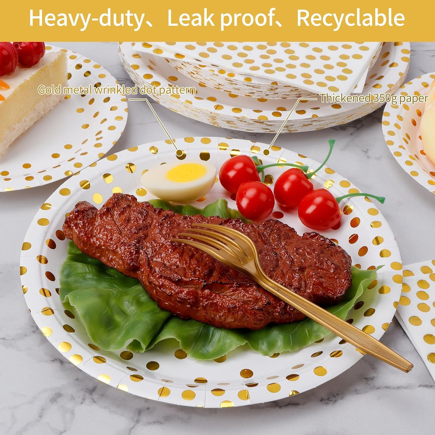 160 Pcs White and Gold Paper Plates, Forks and Cups Party Supplies, Disposable Paper Dessert Cake Plates Tableware Supplies for Birthdays, Graduations, Weddings, Holidays (40 Guests)