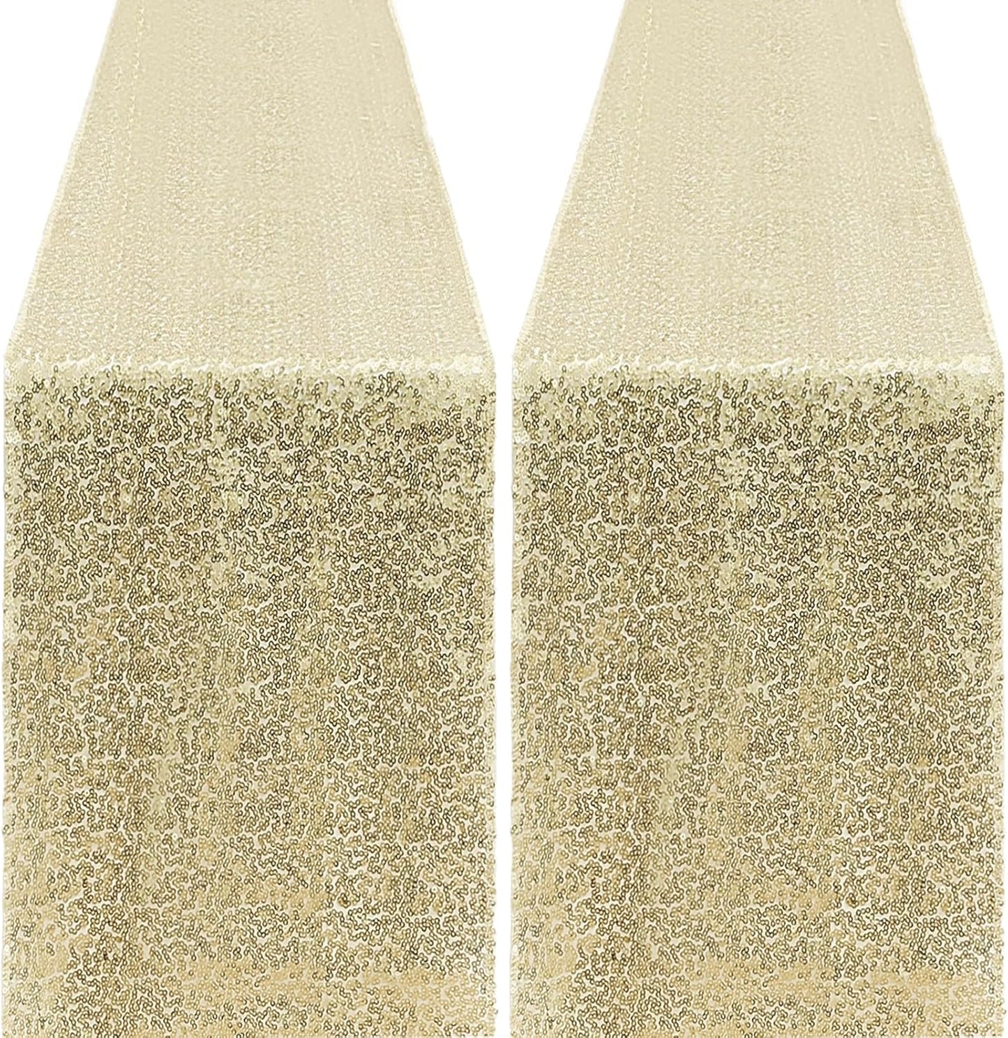 2 Packs 12 x 72 inches Sequin Table Runner, Champagne Glitter Table Runner for Birthday Party Supplies Wedding Engagement Baby Shower Holiday Celebration Event Decorations