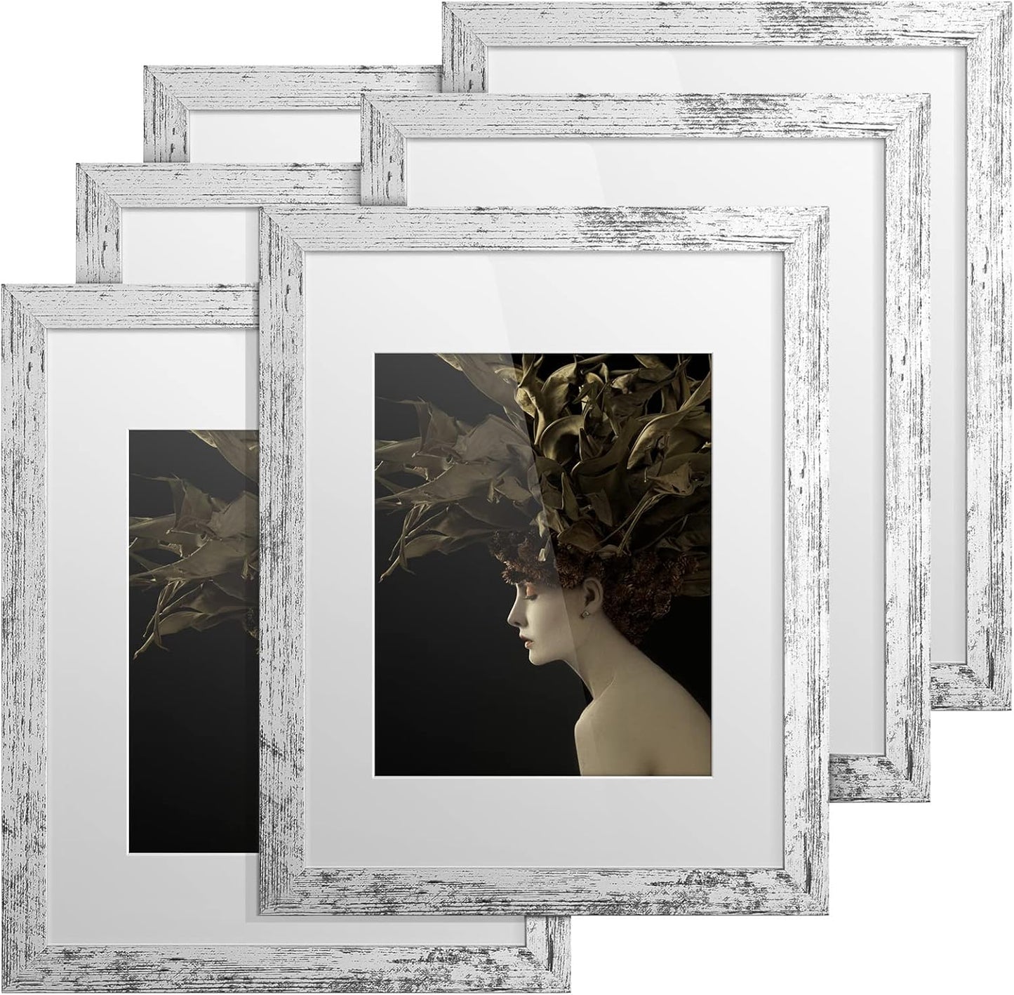 TWING Rustic Picture Frames 11x14 Set of 6, Distressed White Composite Wood Large Gallery Wall Frame Set Display Photos 8x10 with Mat or 11x14 without Mat Wall Mounting, Ideal Valentine Gifts for
