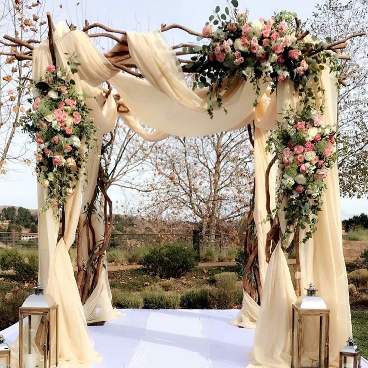 2 Panels Wedding Arch Draping Fabric 20Ft Length x 28" Width Champagne Arch Drapes Chiffon Fabric Sheer Curtains Backdrop for Party Bridal Decorations Wedding Ceremony Ceiling Stage Reception Decor