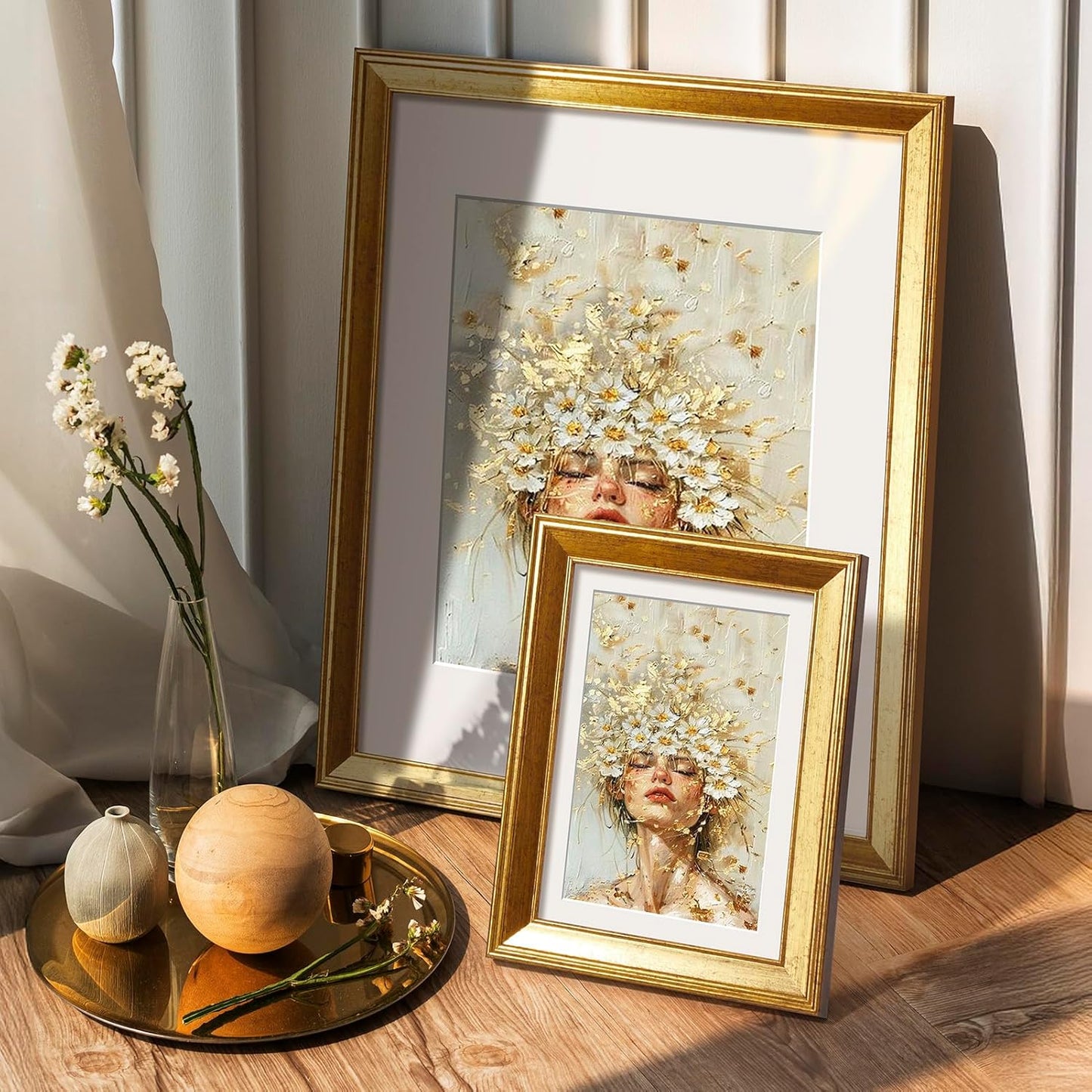 TWING 5x7 Gold Picture Frames Set of 6,Rustic Gold Frames Display Pictures 4x6 with Mat or 5x7 Without Mat,Tabletop Display and Wall Mounting Home Collage Photo Frame,Set for Wall Gallery