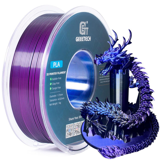 Geeetech Silk PLA Tri Color Filament 1.75mm 3D Printer Filament, Coextrusion Blue Purple Black Tri-Colors Metal-Like Shiny Silk PLA Filament, 1kg (2.2lbs) 1 Spool, Dimensional Accuracy +/- 0.02 mm