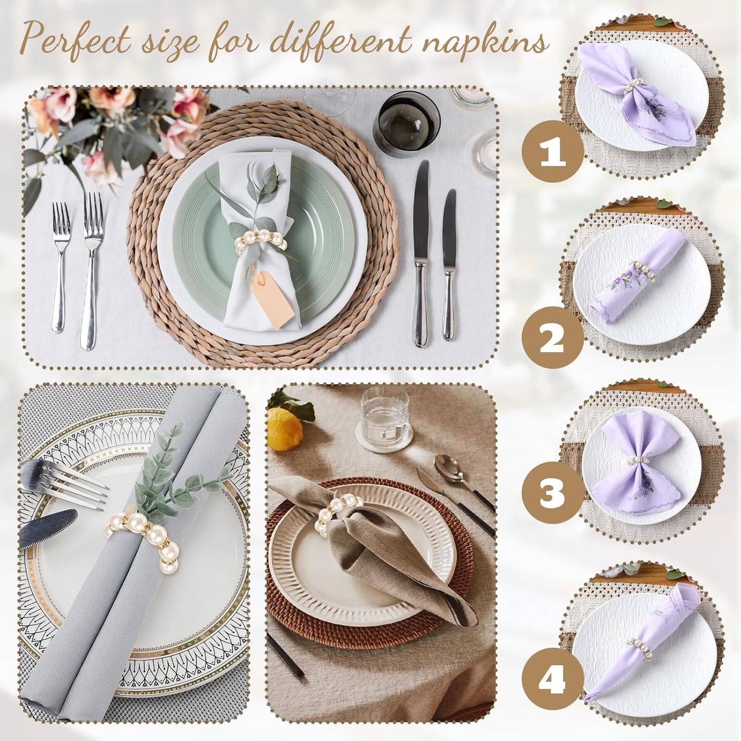 100pcs Pearl Napkin Rings Imitation Pearl Ring Napkins Holder Universal Napkins Holders Pearls Napkin Rings for Cloth Napkins for Wedding Party Dinner Table Decor and Daily Use