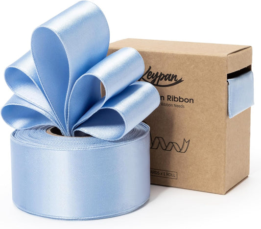 Blue Satin Ribbon Double-Faced Wired Ribbons for Gift Wrapping Flower Bouquet Bows Wedding Invitation Christmas Decor Crafts 1-1/2 Inch 10 Yards