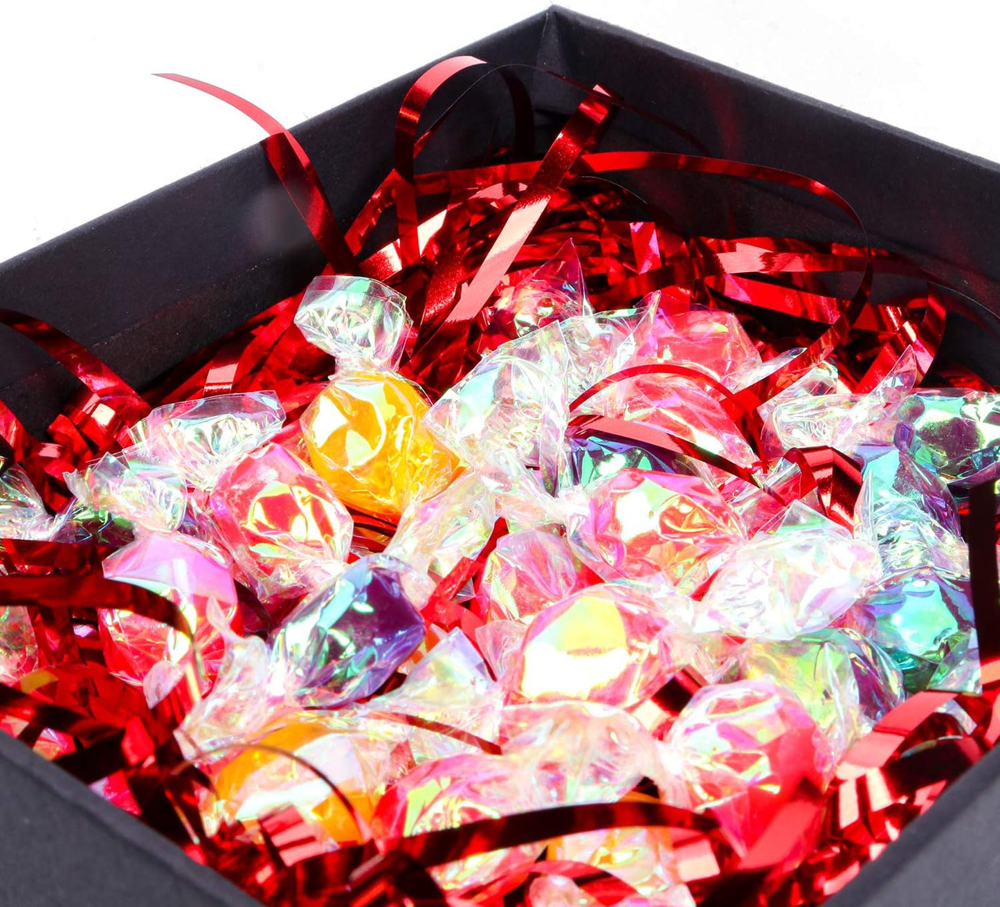 Zwish 150 Gram Sparkly Iridescent Film PP Hamper Shreds & Strands Shredded Crinkle Confetti for Gift Wrapping & Basket Filling & Gift Box filler-Red