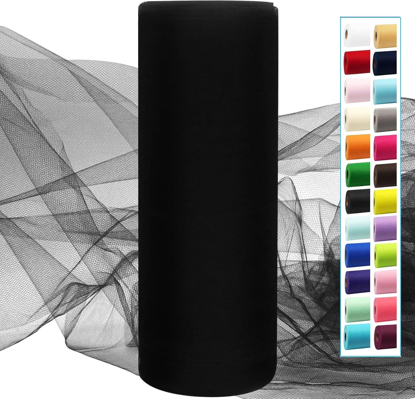 IONTACH Black Tulle Fabric Rolls 54 Inch by 40 Yards Fabric Tulle Bolt for Wedding Halloween Decorations DIY Black Tutu Baby Shower Table Skirt Ceiling Decor Birthday Party Craft Supplies