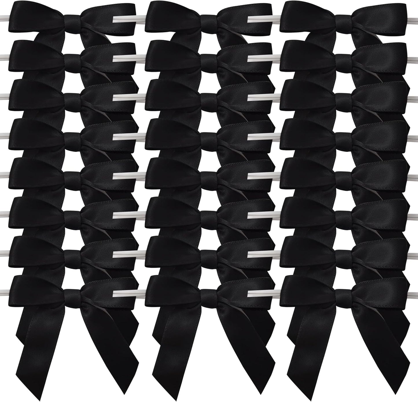 50pcs 2-1/2" Black Satin Ribbon Bows with Twist Tie Bows for Christmas Gift Packing&Wrapping (Black)