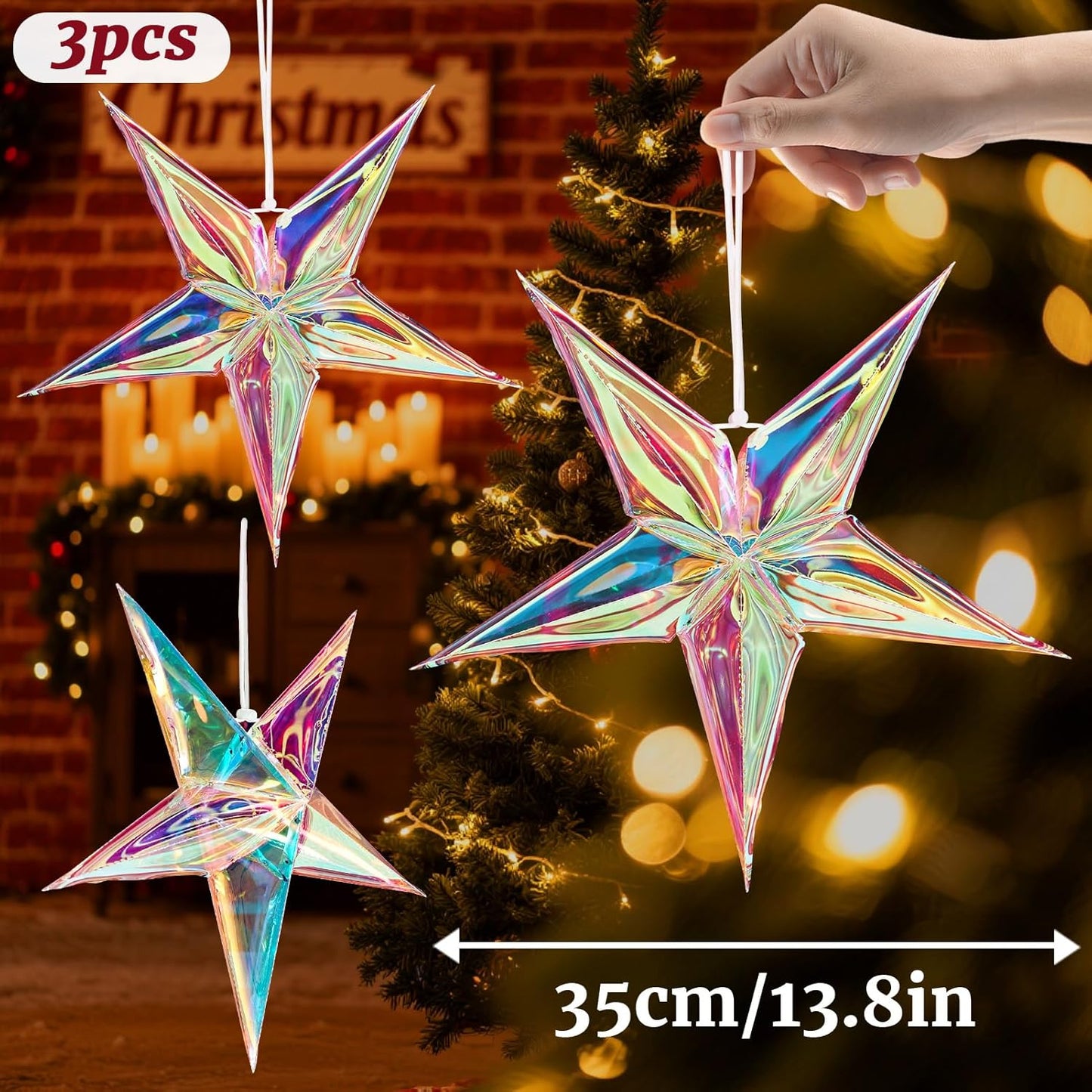 Star Ornaments Iridescent Christmas Ornaments Colorful Star Ornament for Christmas Tree Winter Party Frozen Theme Decoration Bridal Shower Wedding Birthday 3PCS